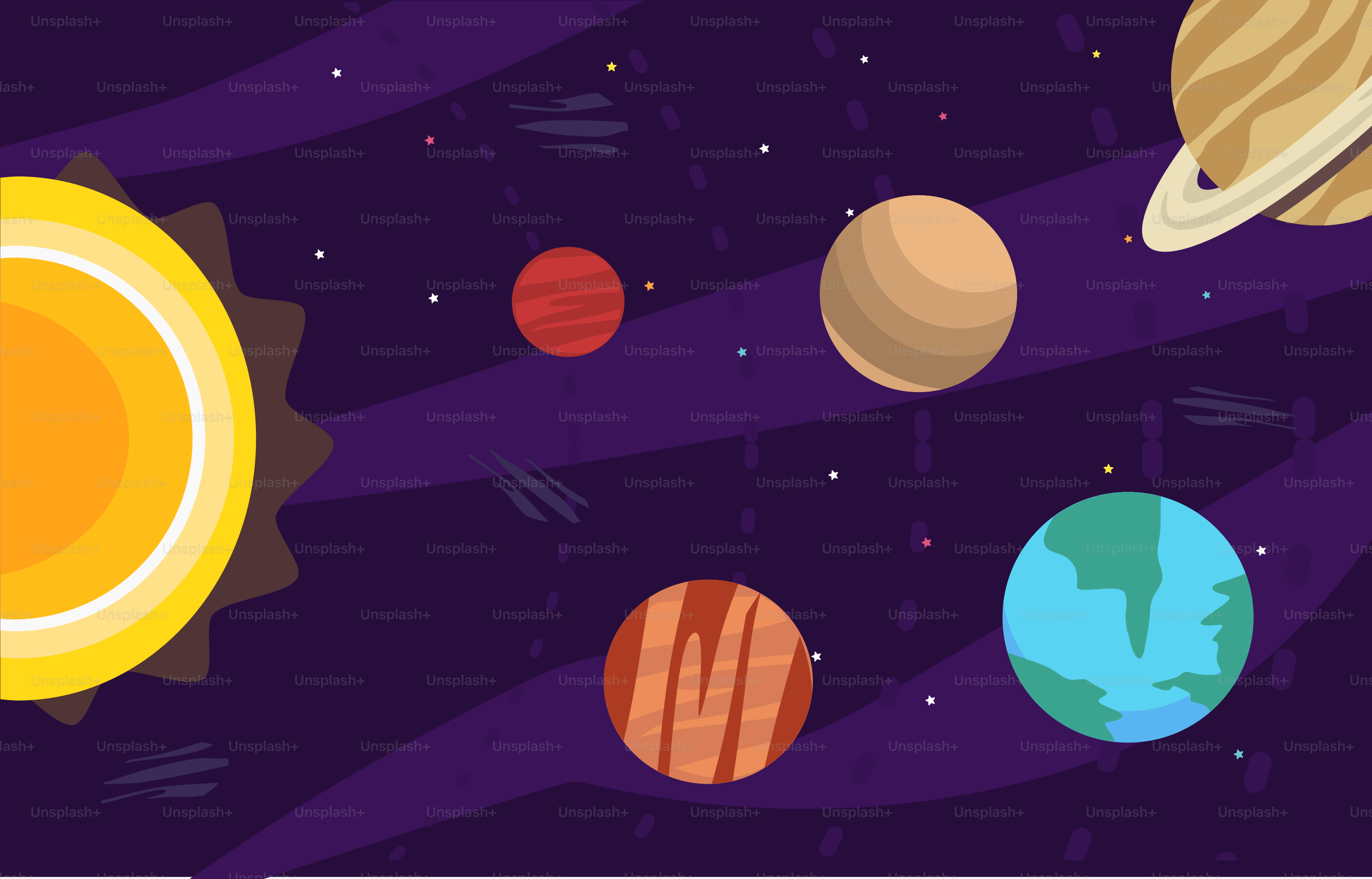 Un sistema solar con el sol y los planetas