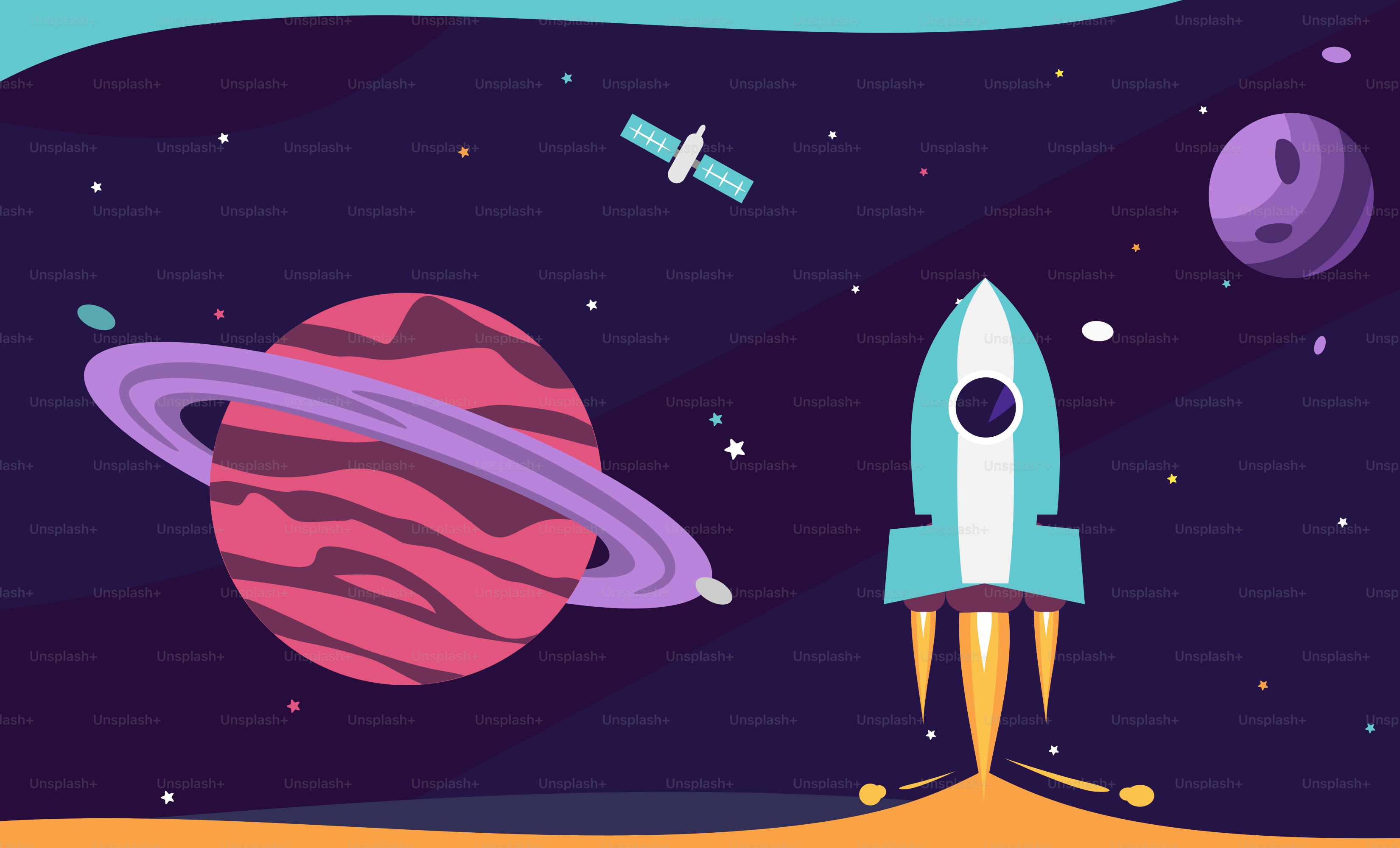 Um desenho animado de um foguete decolando de uma estação espacial