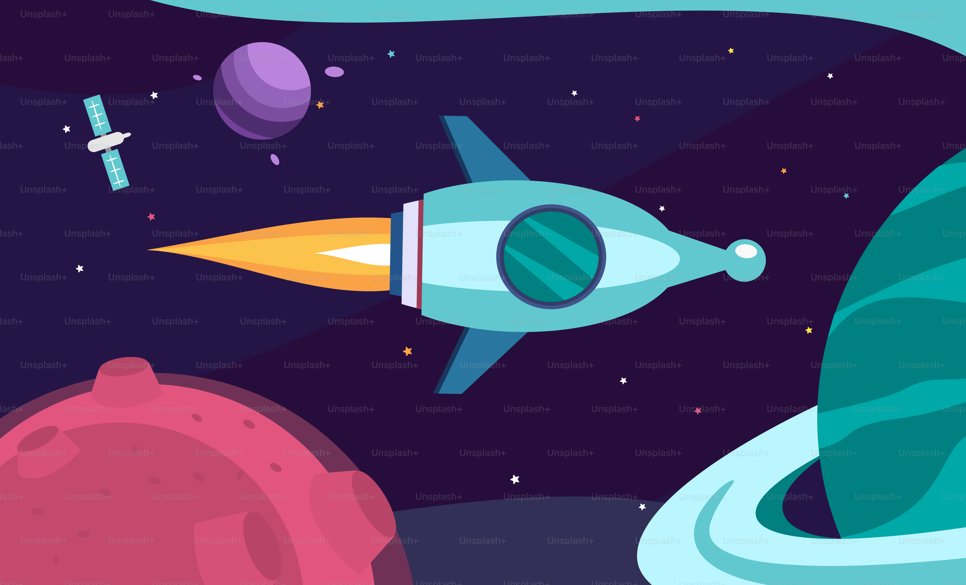 Una escena espacial con una hucha y un cohete