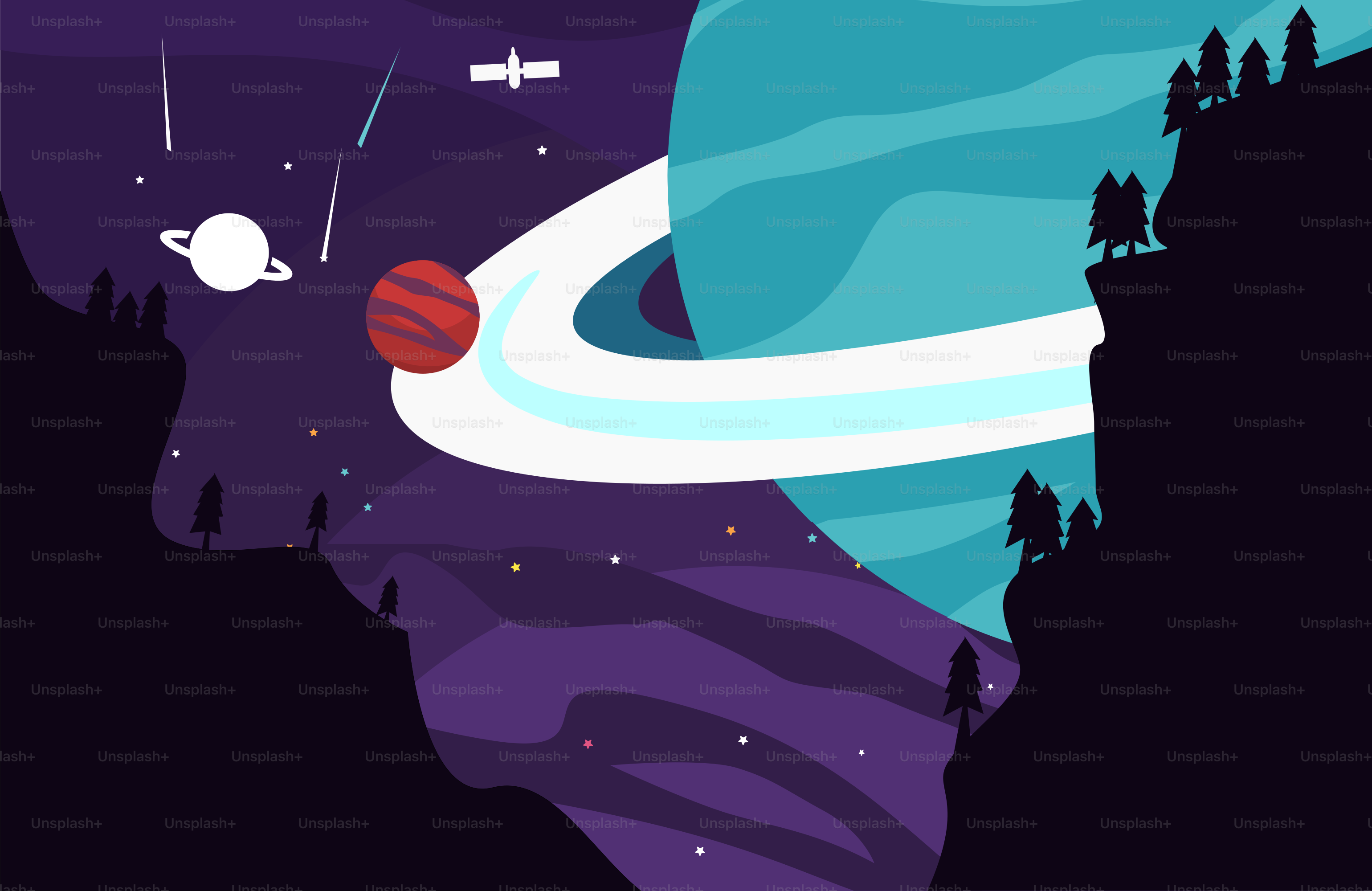 A space scene with saturn, saturn and saturn