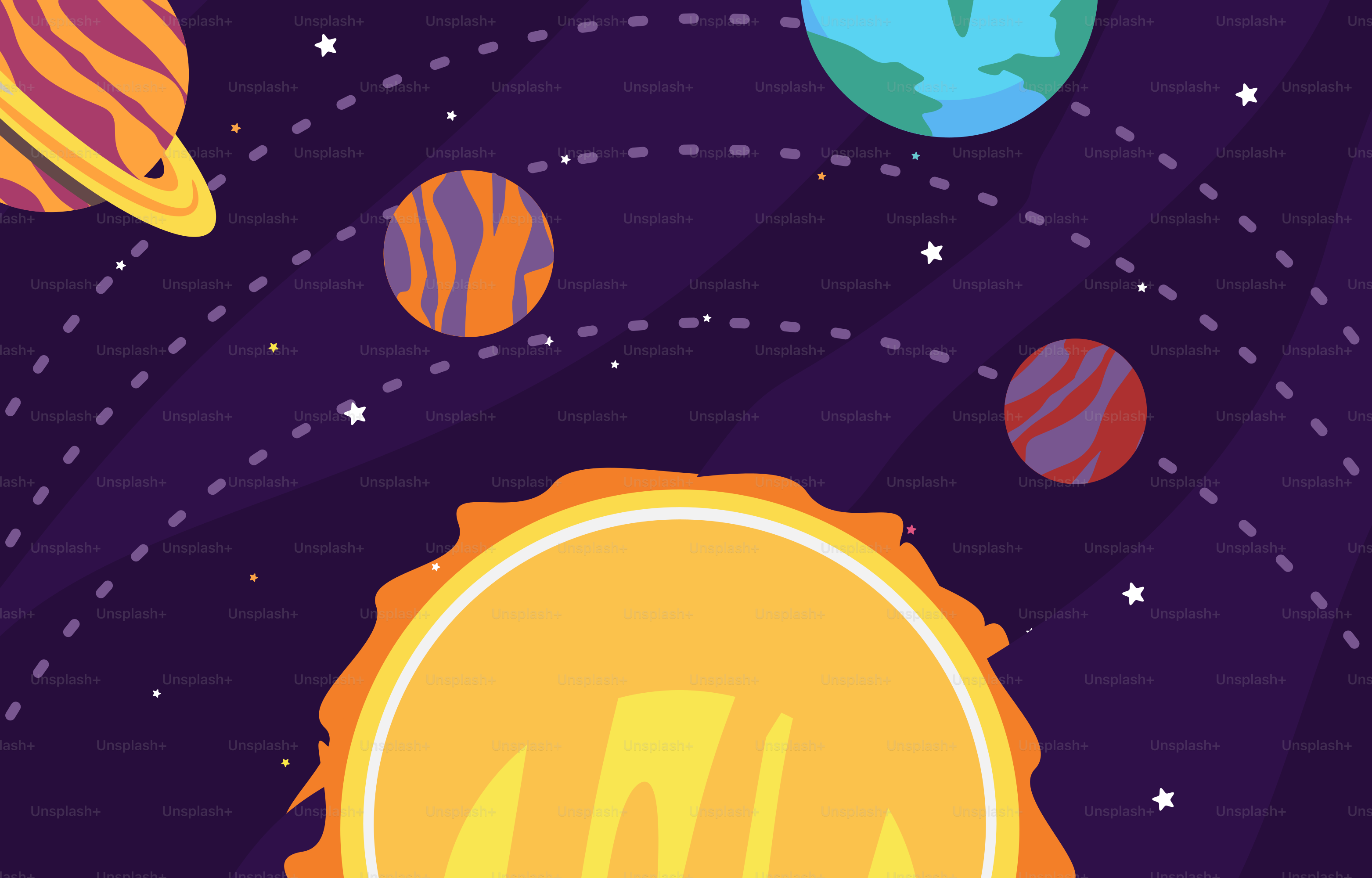 Un sistema solar con planetas en segundo plano