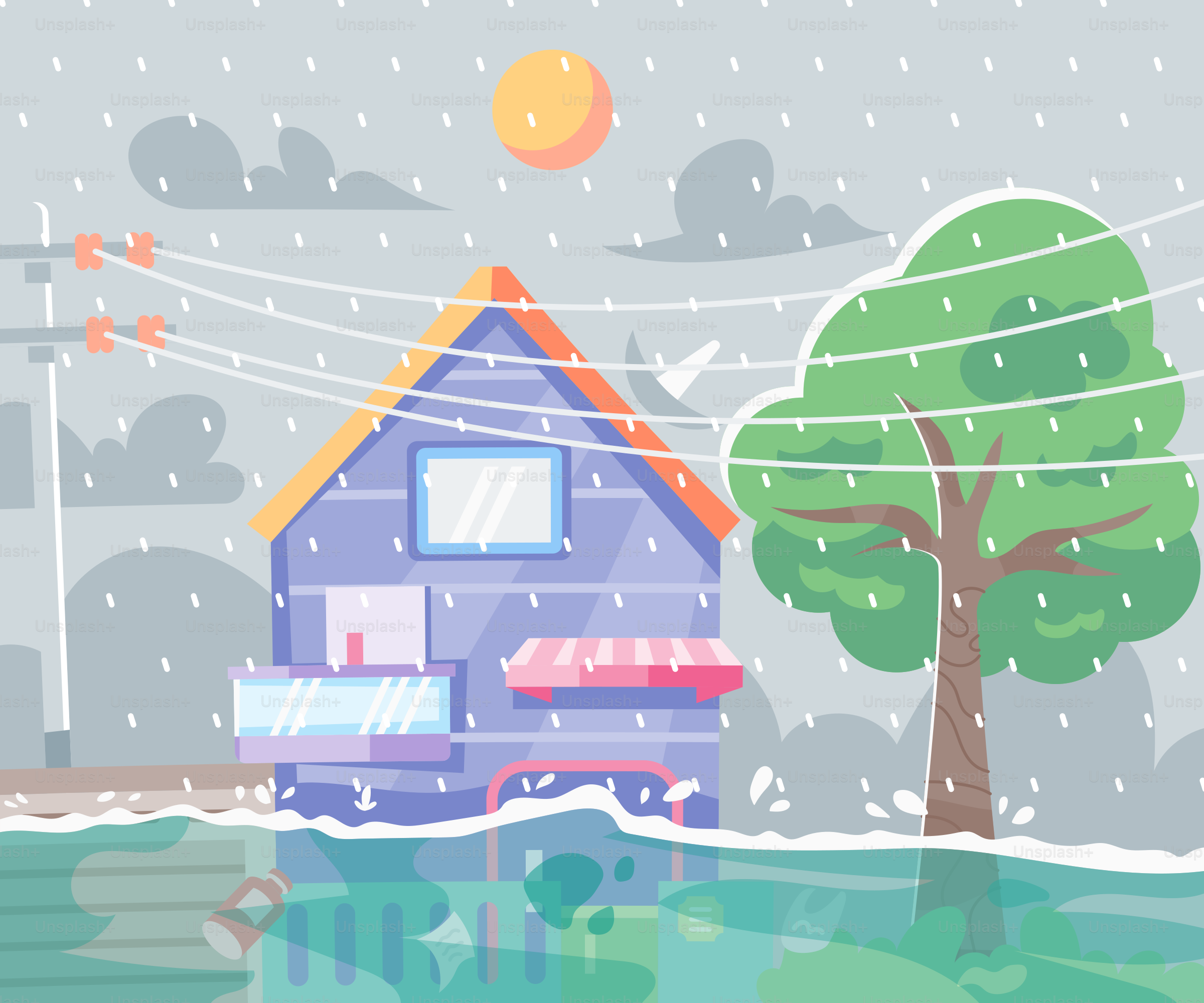 A house in the middle of a flooded street