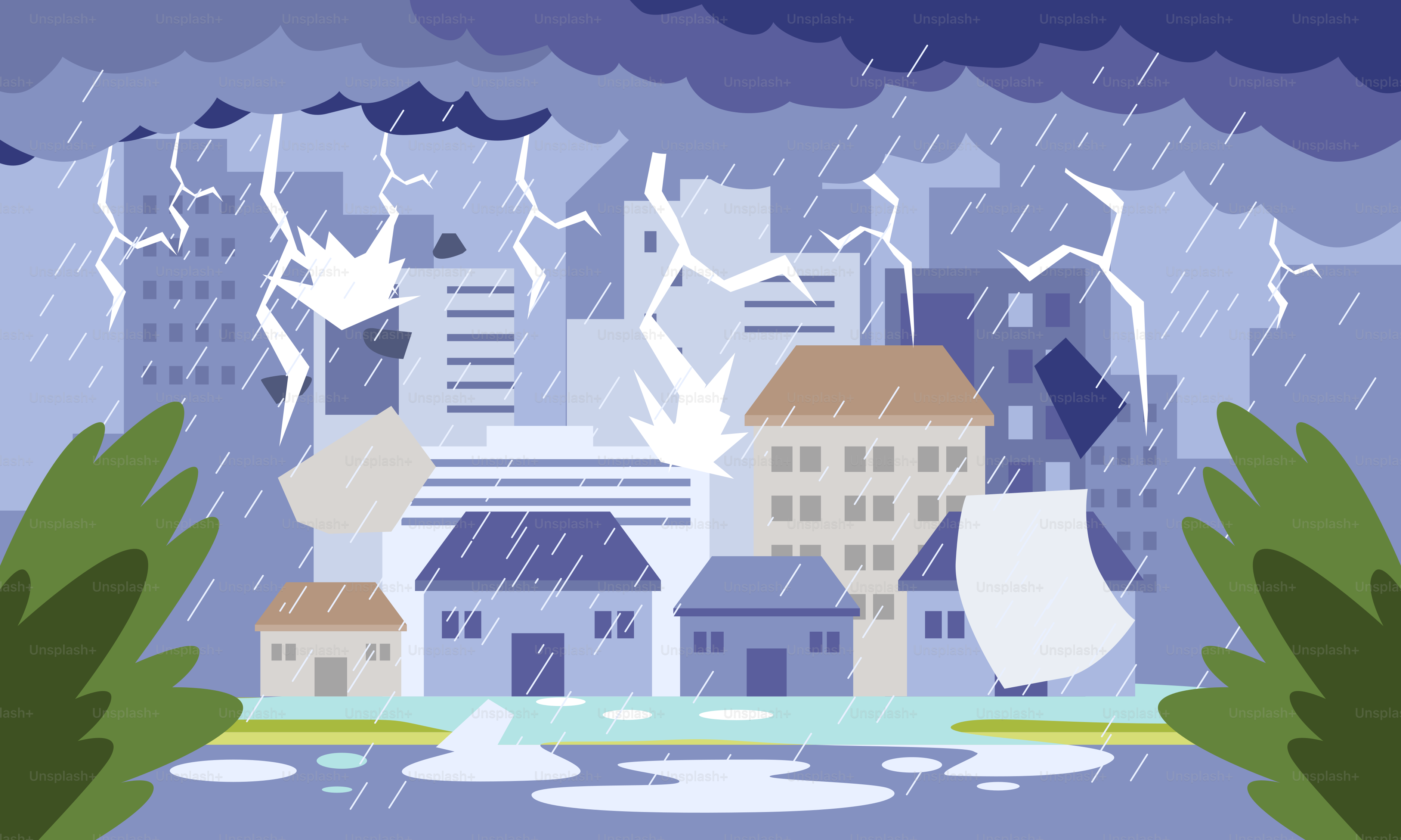 Una foto de una ciudad bajo la lluvia