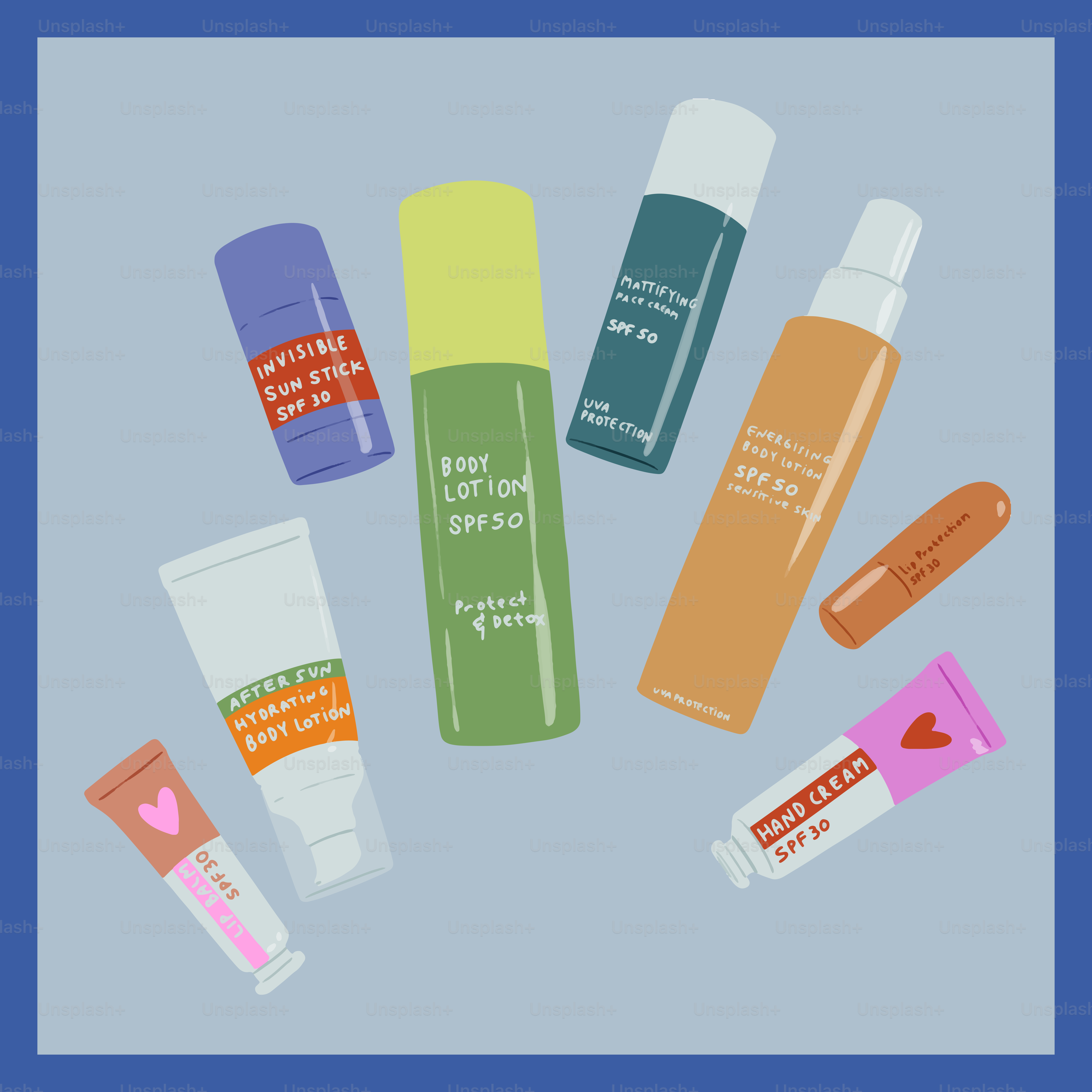 Um grupo de diferentes tipos de produtos de cuidados pessoais