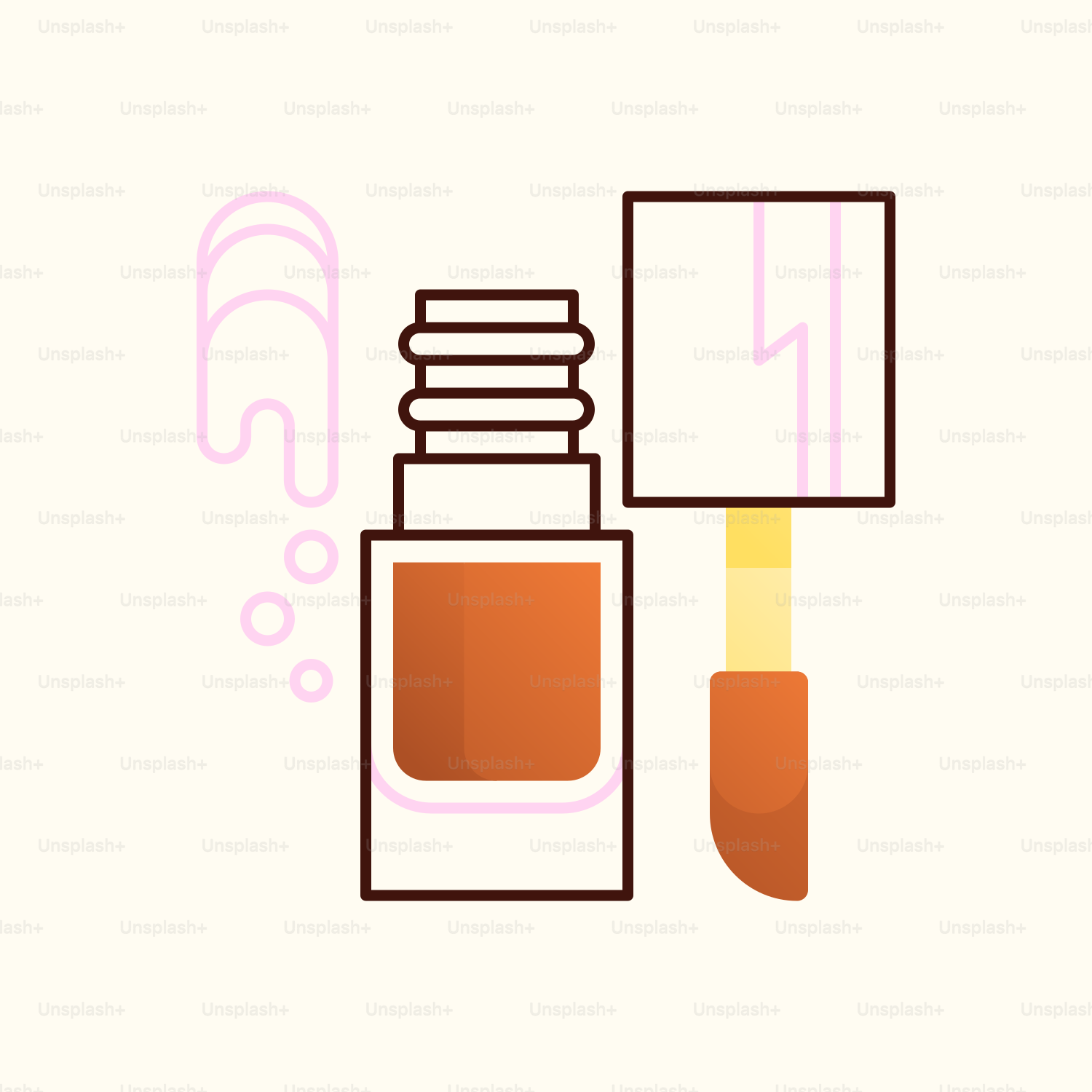 A bottle of liquid and a brush on a white background