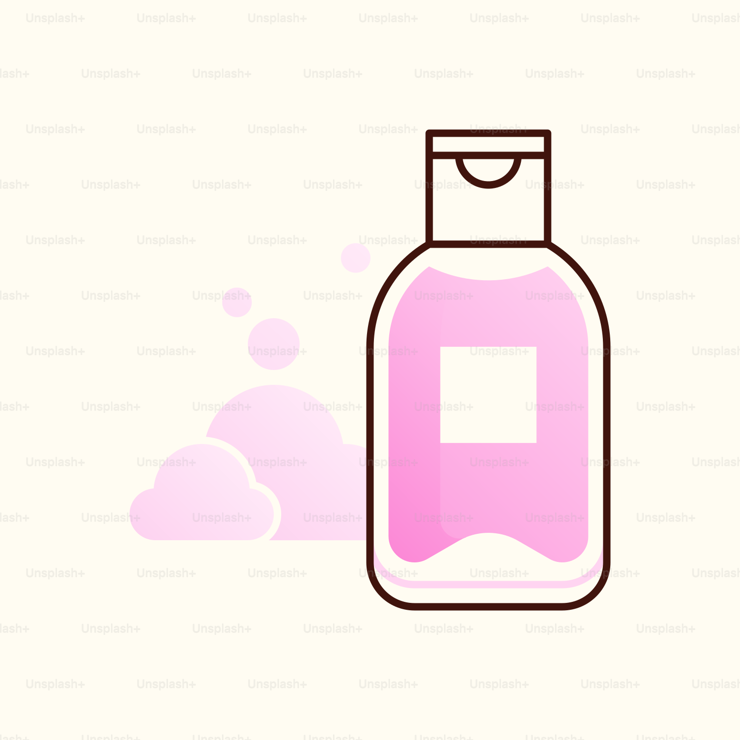 A bottle of pink liquid with a white top