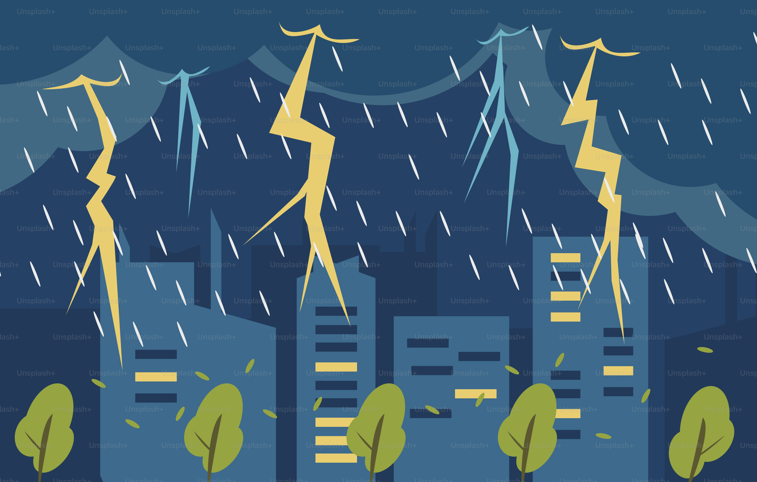 A picture of a city in the rain