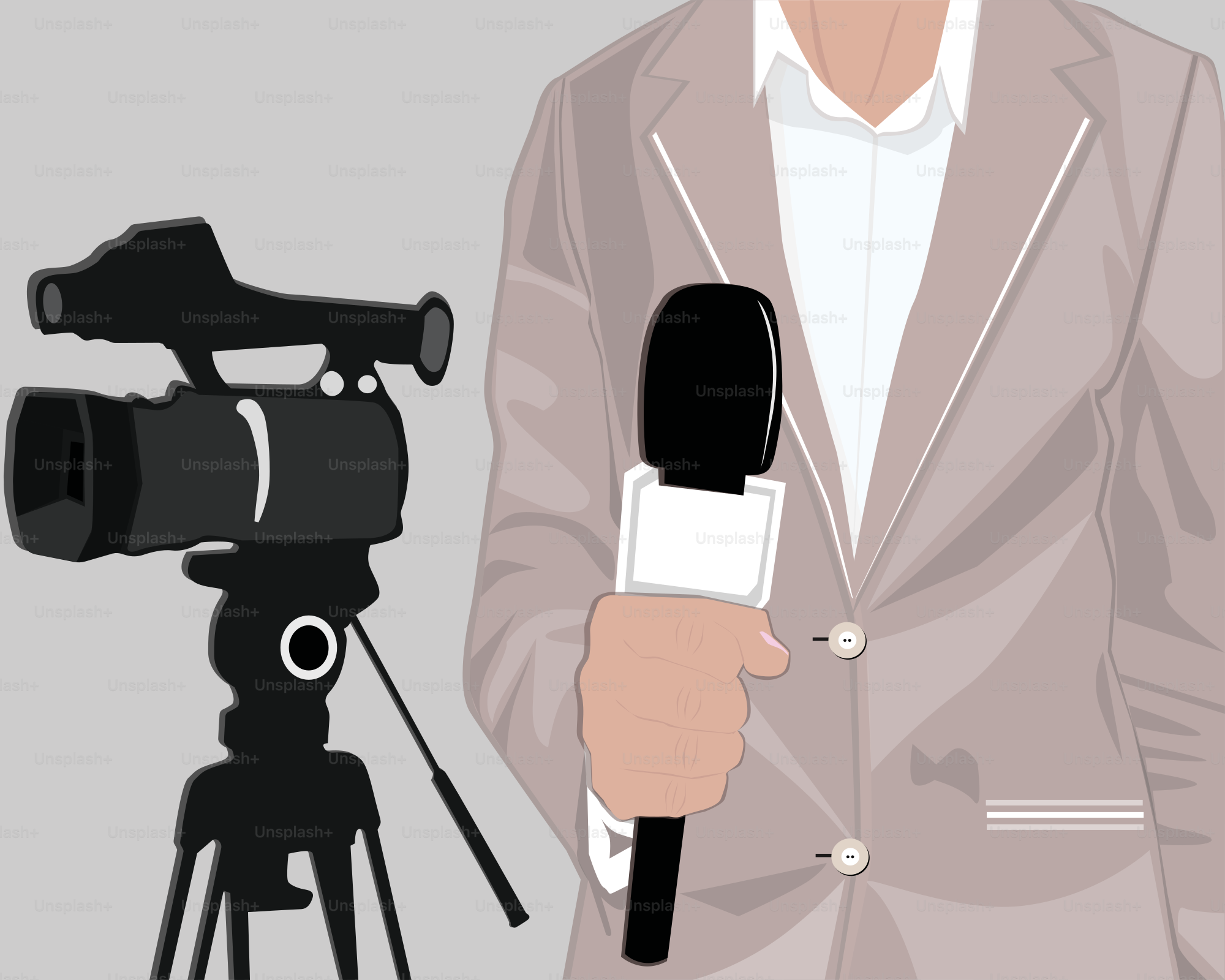 A man holding a microphone next to a camera