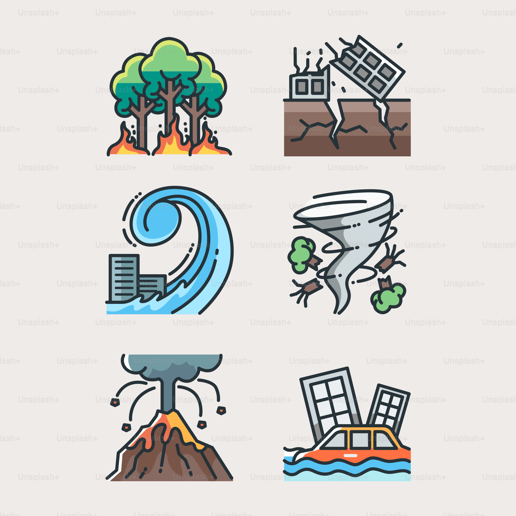 A bunch of different types of icons on a white background