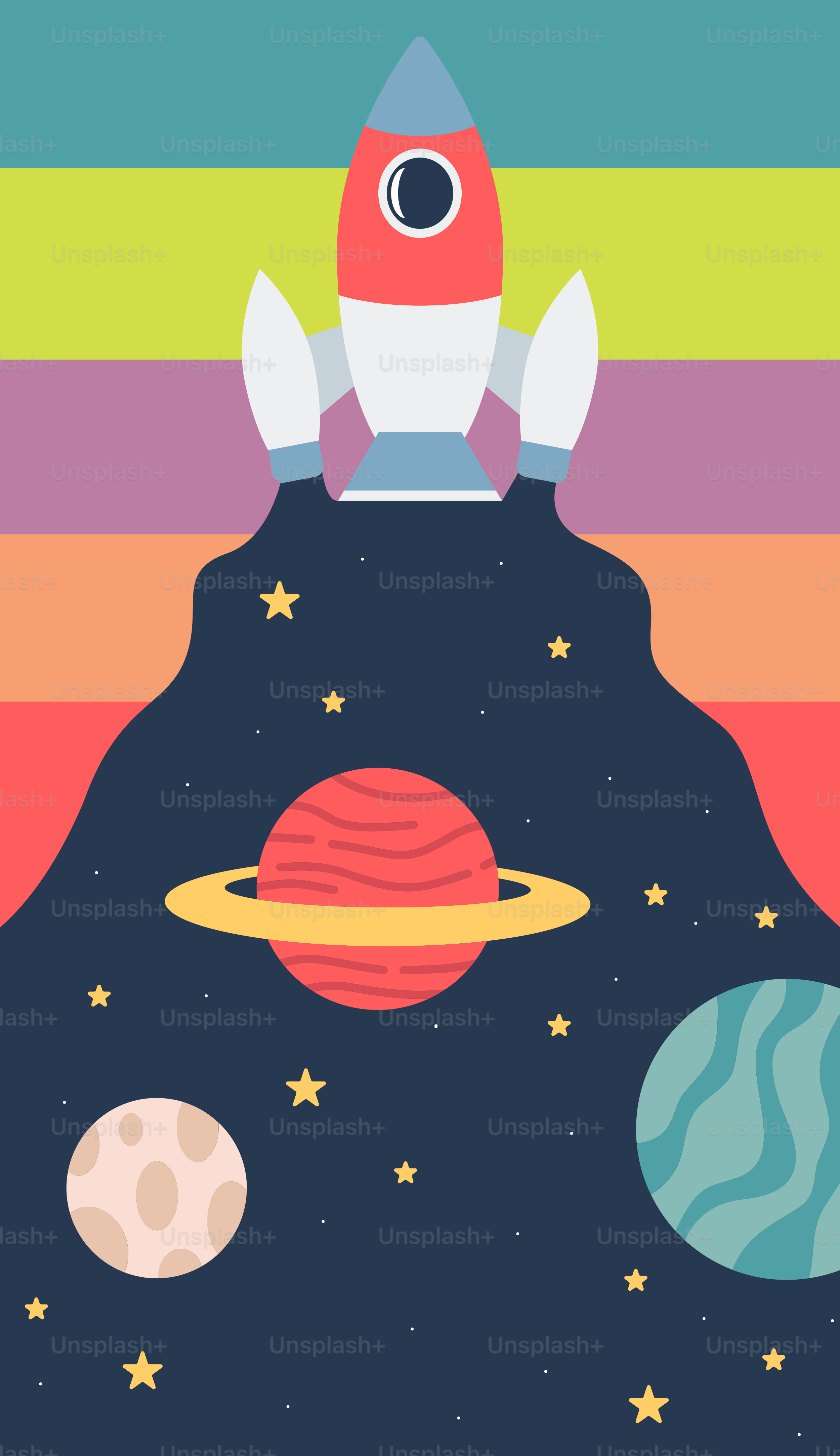 Une scène spatiale avec une fusée et des planètes