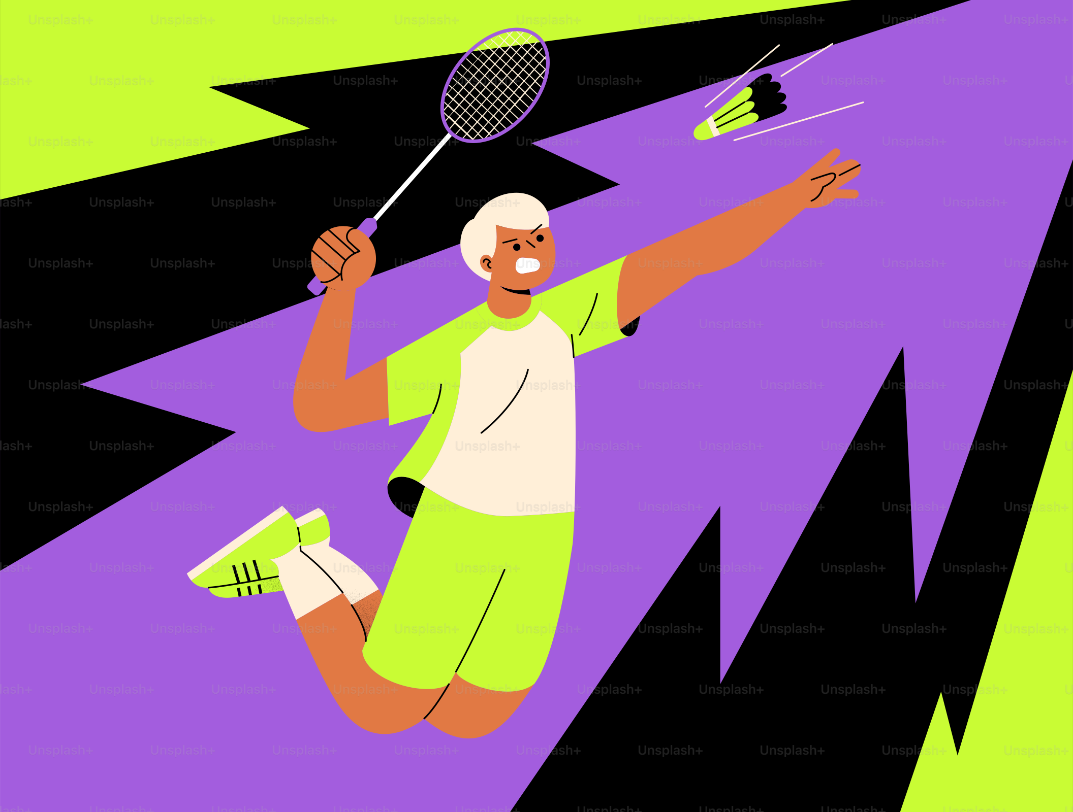 A man in green shorts and a white shirt is holding a tennis racket