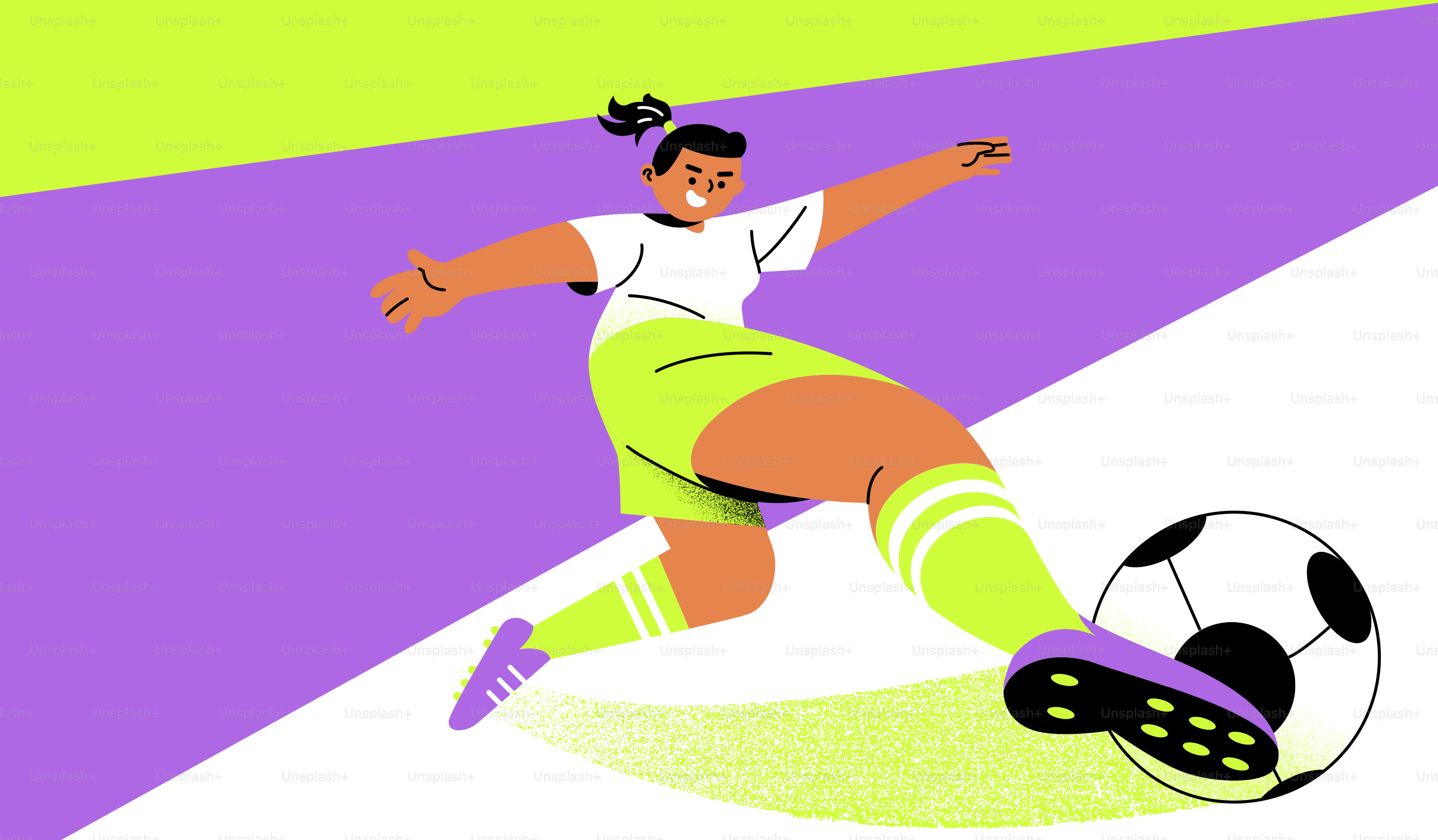 A woman kicking a soccer ball on top of a field