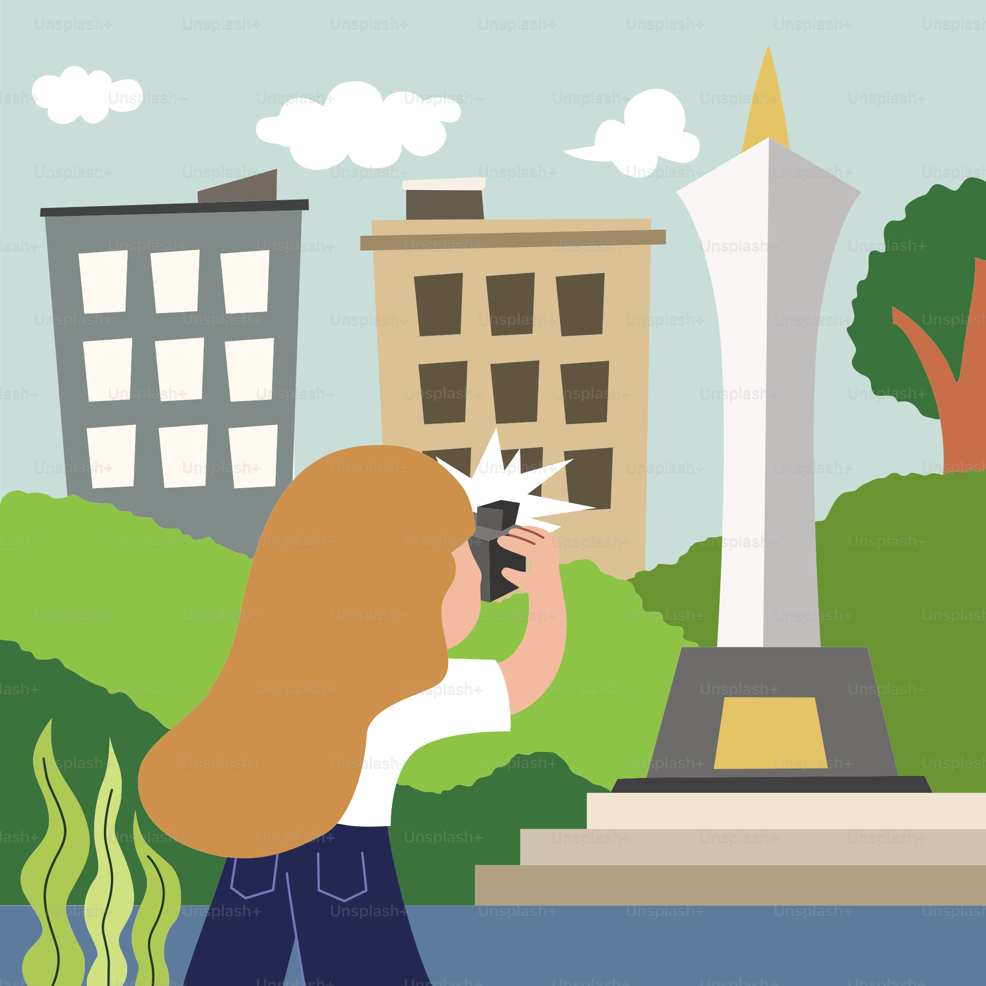 A woman taking a picture of a monument