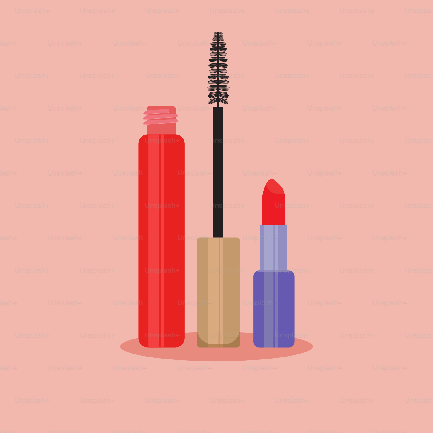 A lipstick and a mascara on a pink background