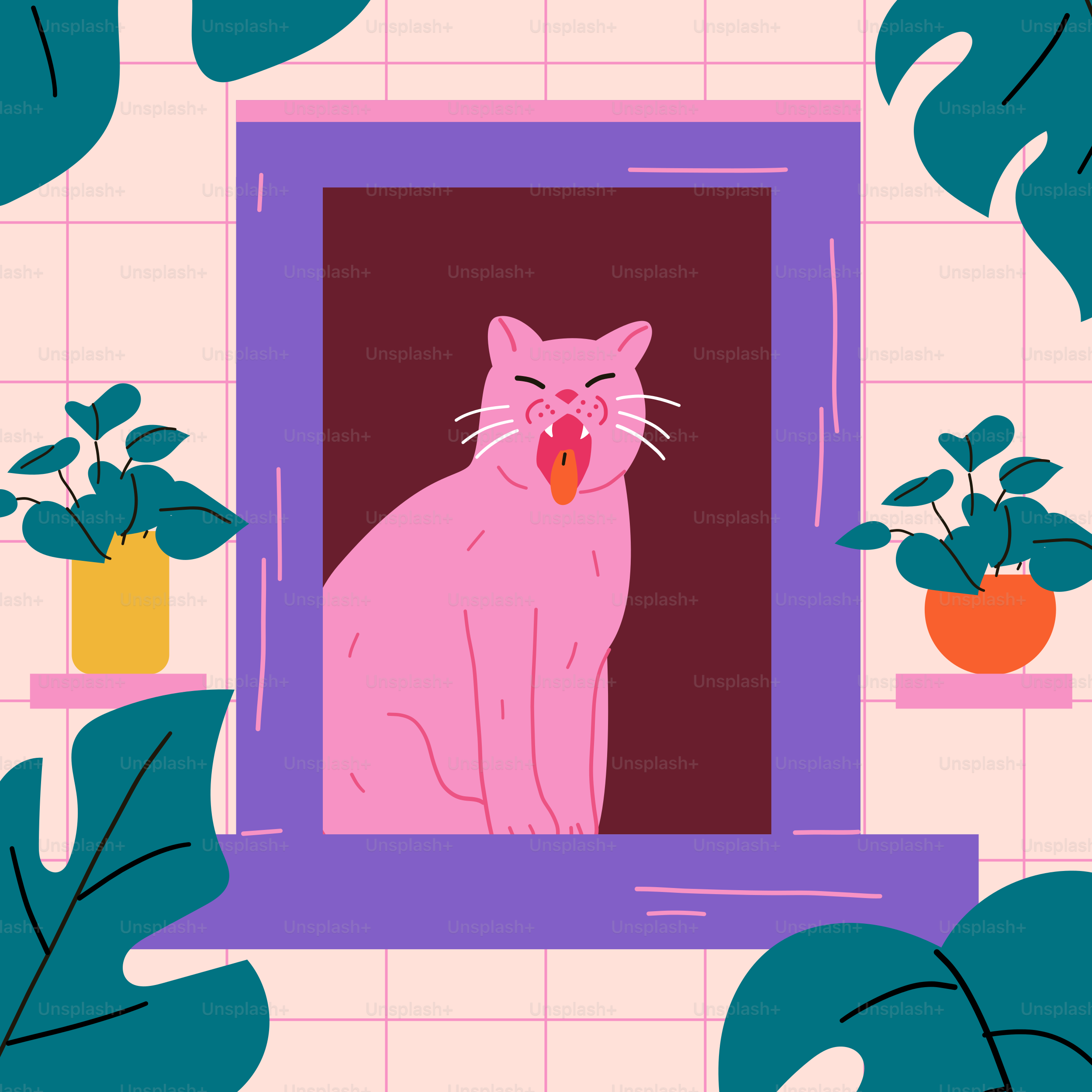 Um gato rosa sentado no parapeito da janela