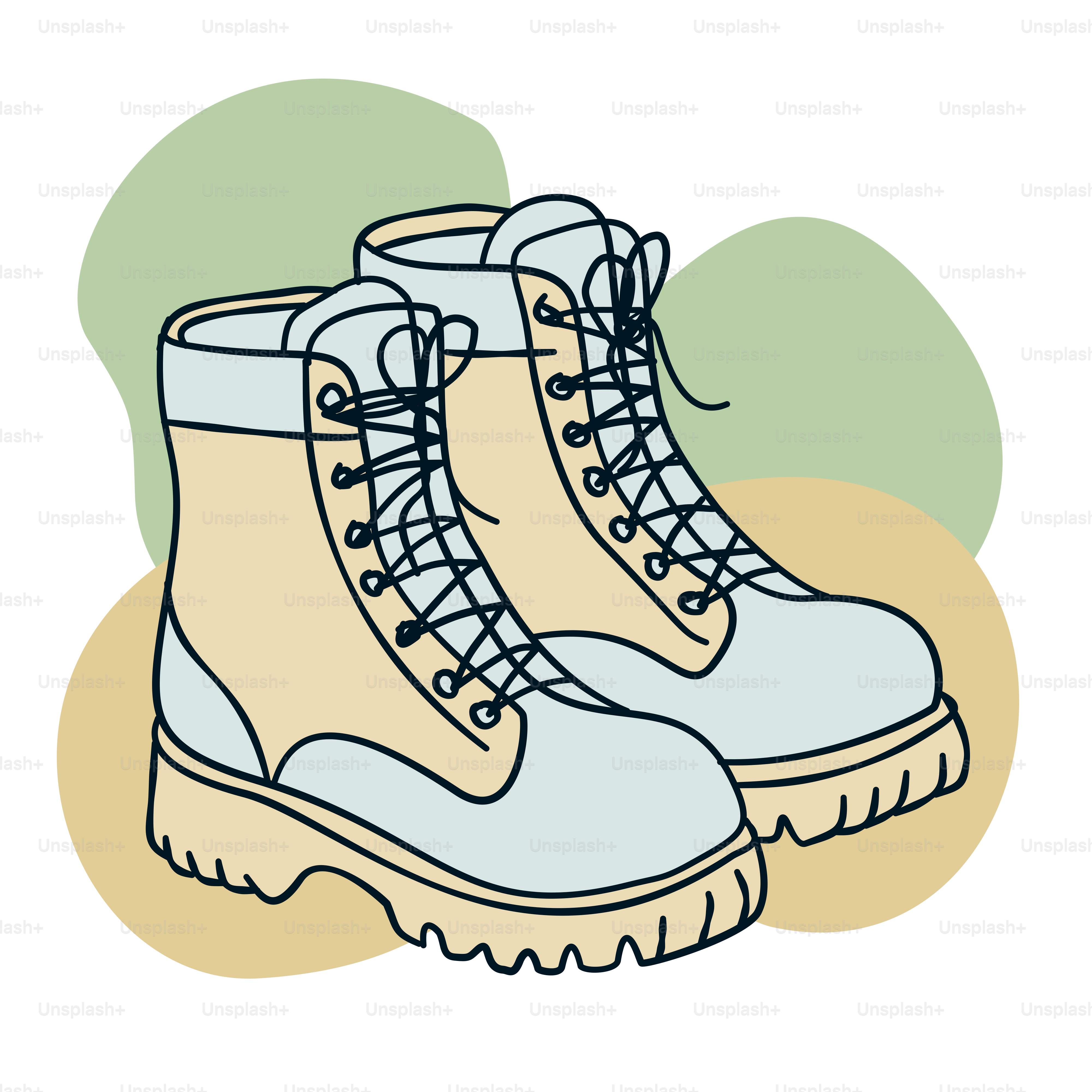 A drawing of a pair of boots on the ground