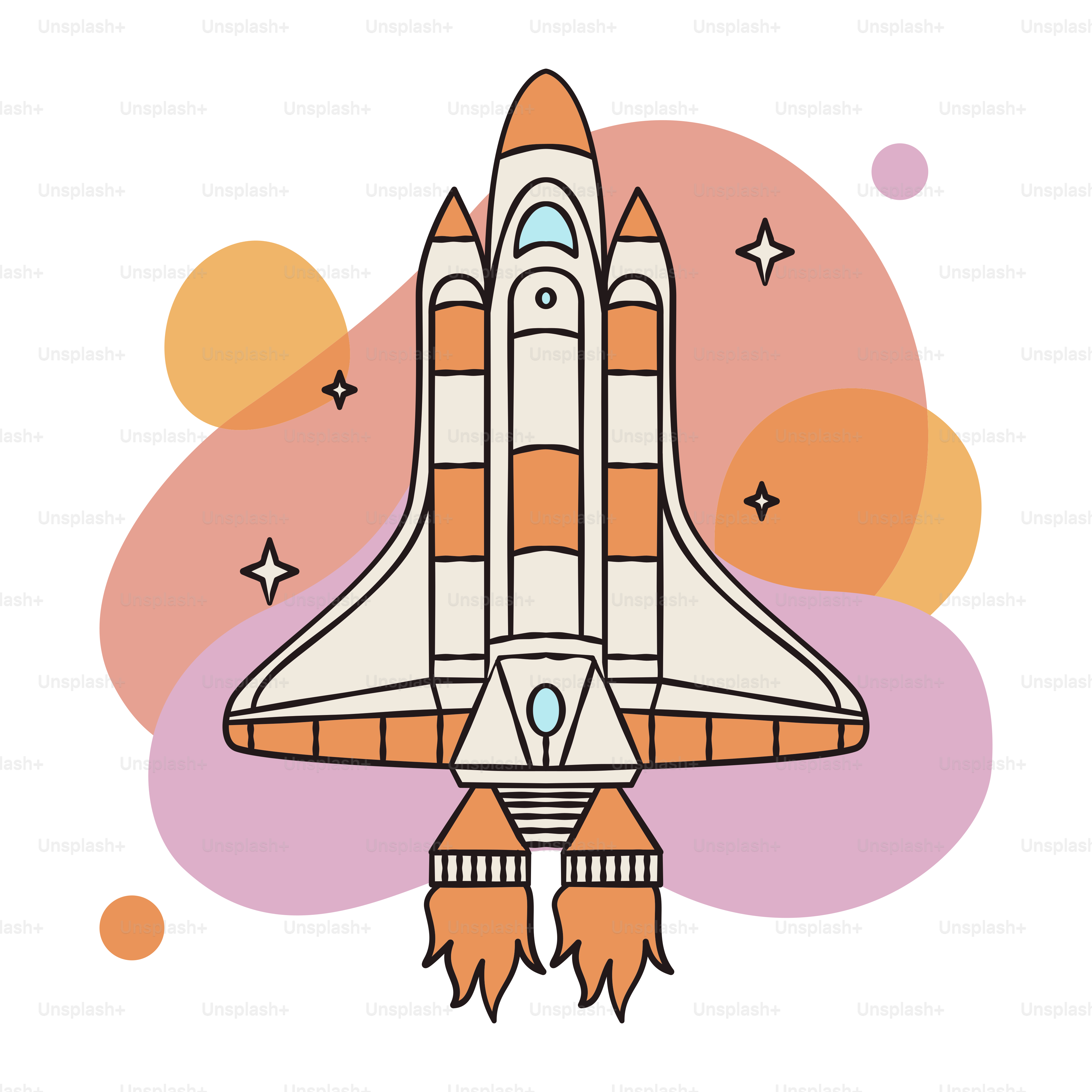 A space shuttle is flying through the air