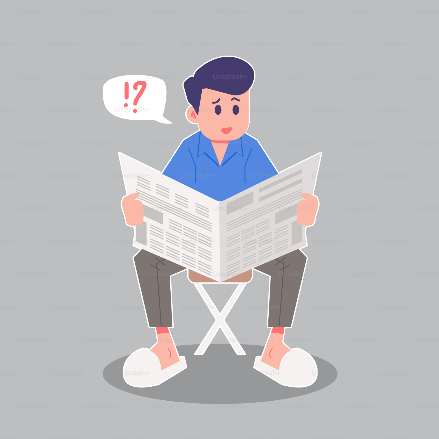 A man sitting on a chair reading a newspaper