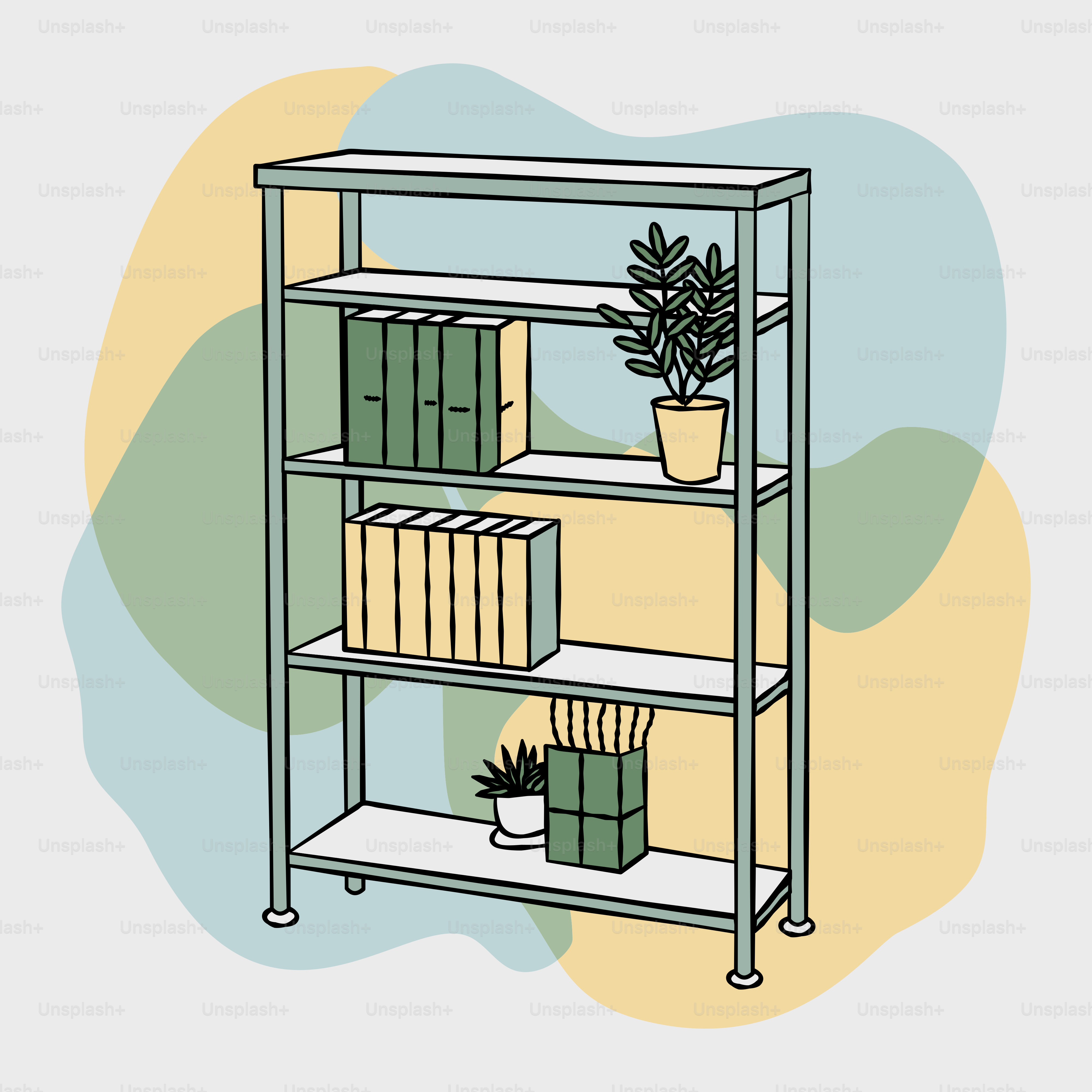 Ein Bücherregal mit einer Topfpflanze darauf