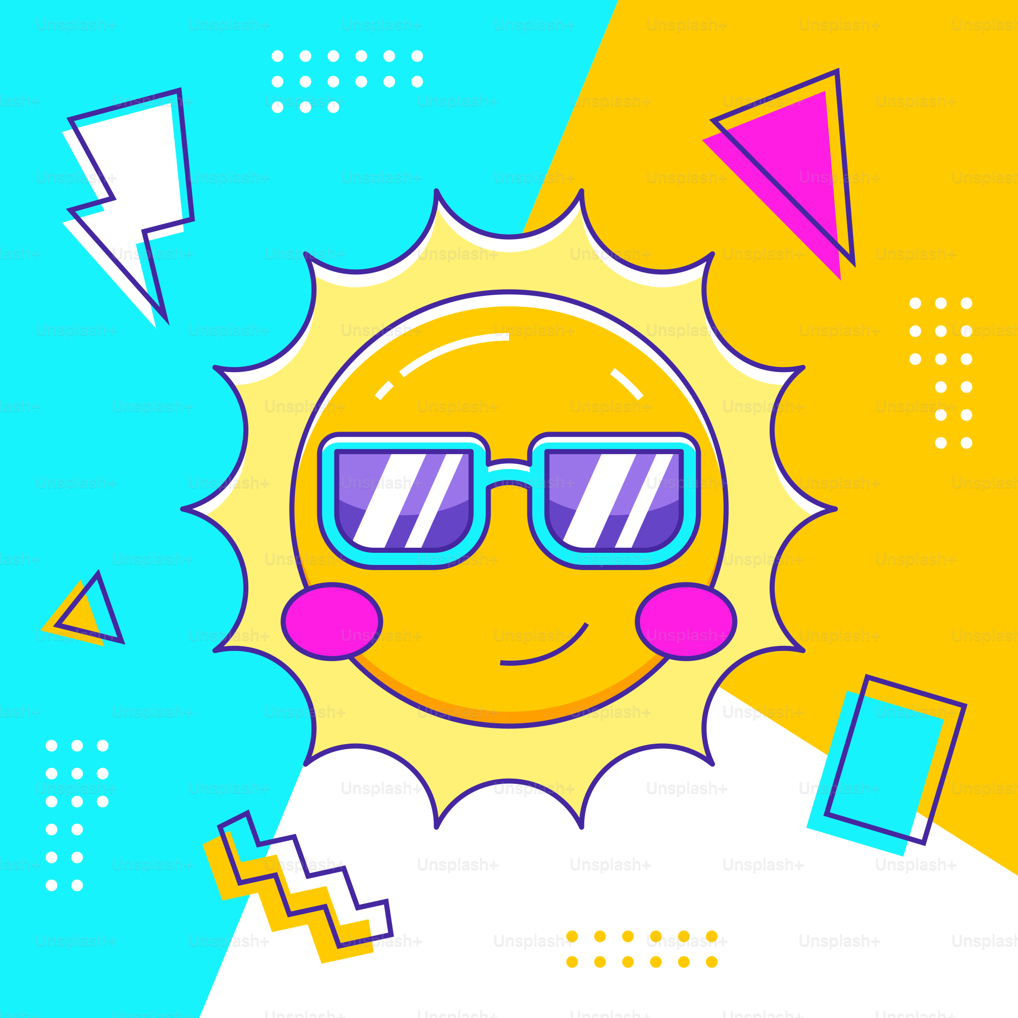 Un sol de dibujos animados con gafas de sol y sonriendo vector – Imagen de  Verano en Unsplash, image size:3000x3000