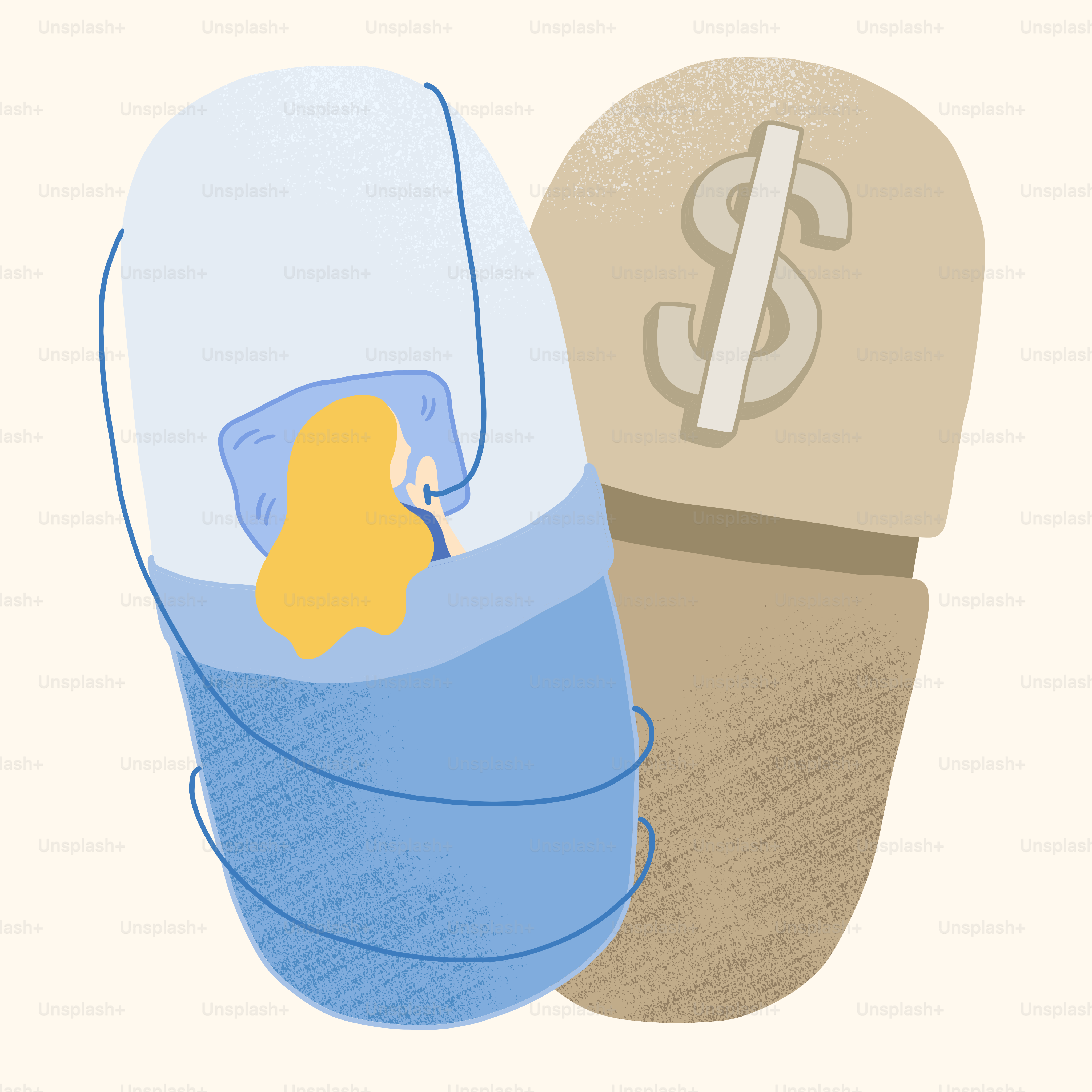 A drawing of a baby sleeping in a sleeping bag