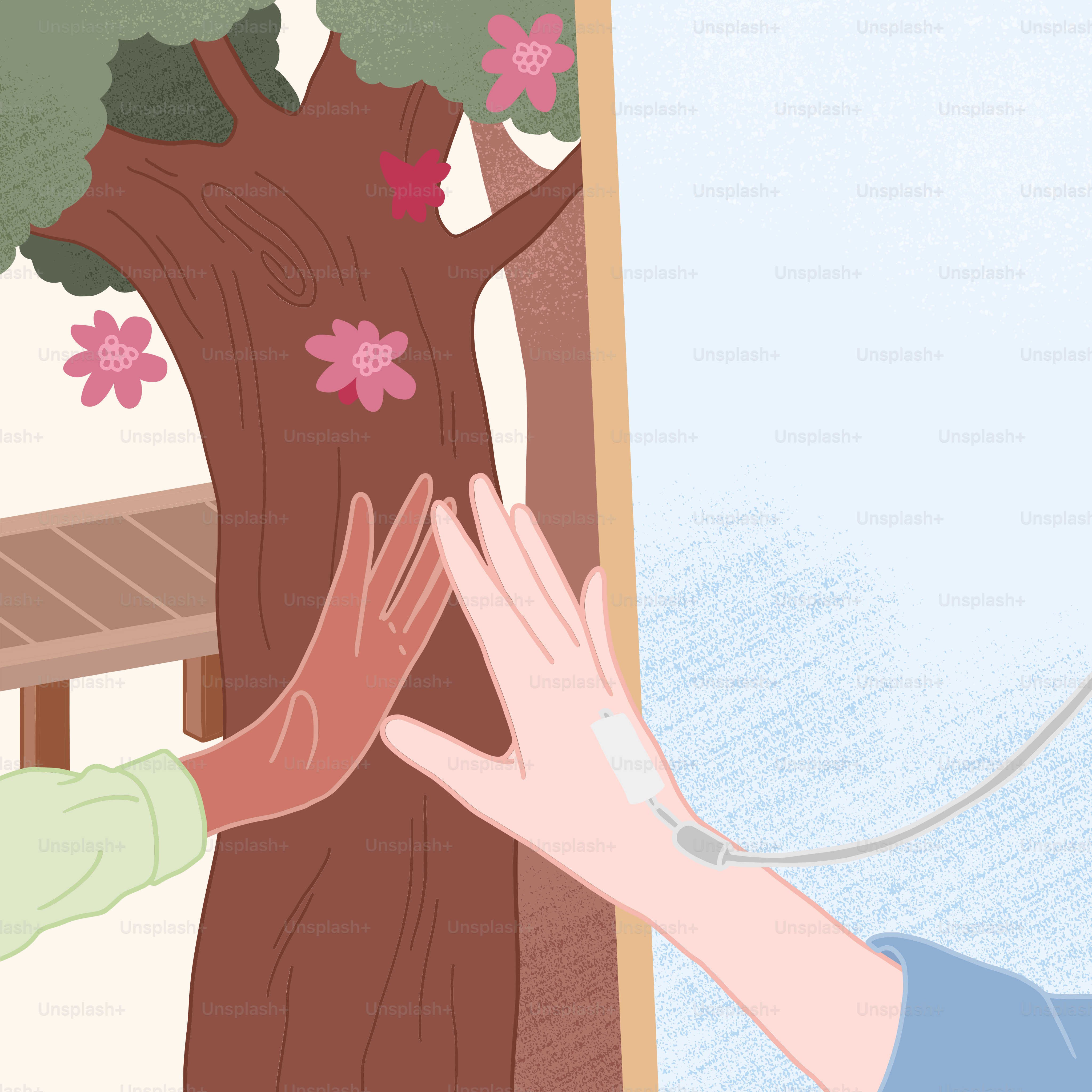 Una mujer extendiendo la mano hacia un árbol