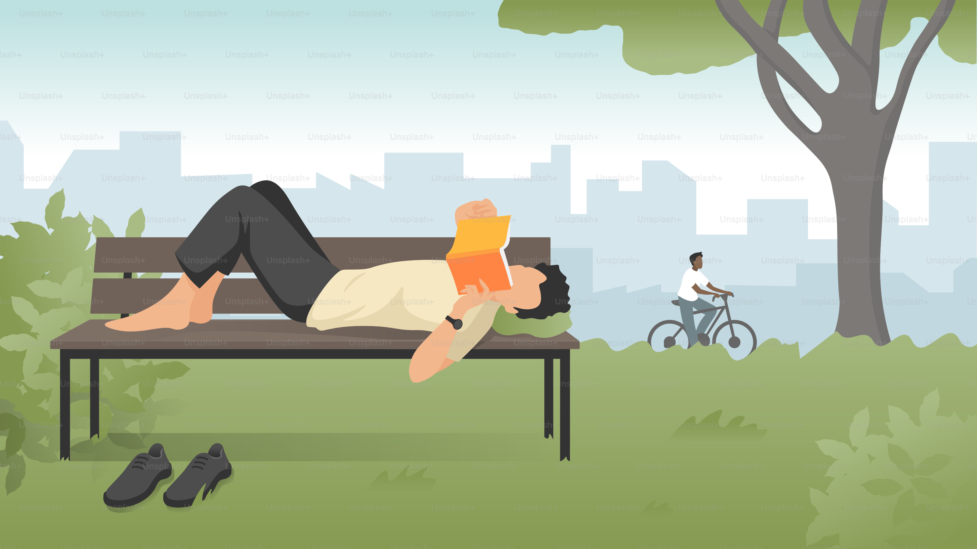 A man laying on a bench in a park