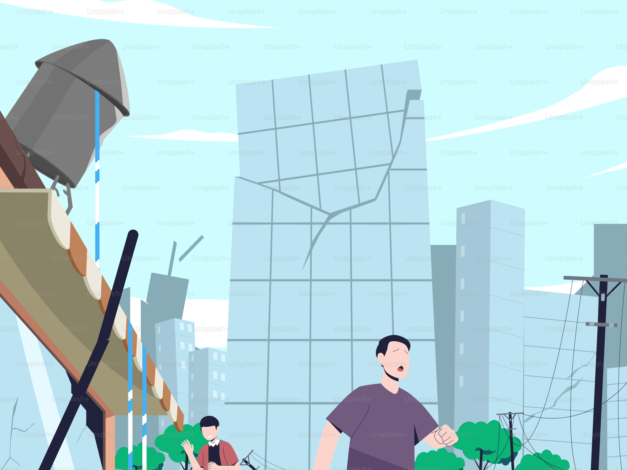 A group of people walking down a street next to tall buildings