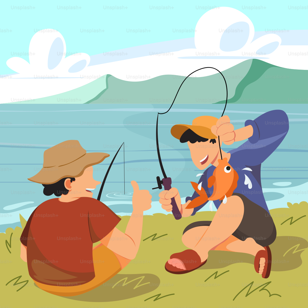 A couple of men sitting on top of a grass covered field