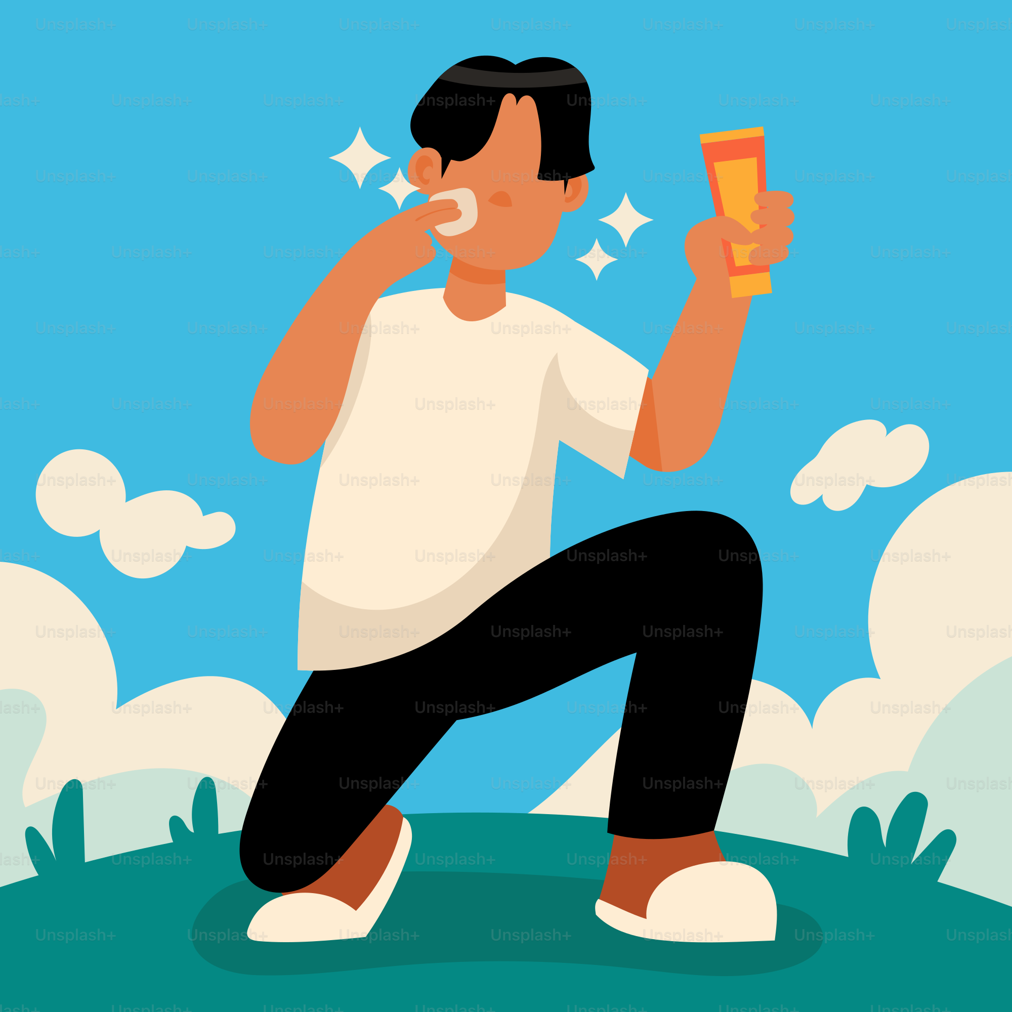 A man sitting on a hill holding a glass of orange juice