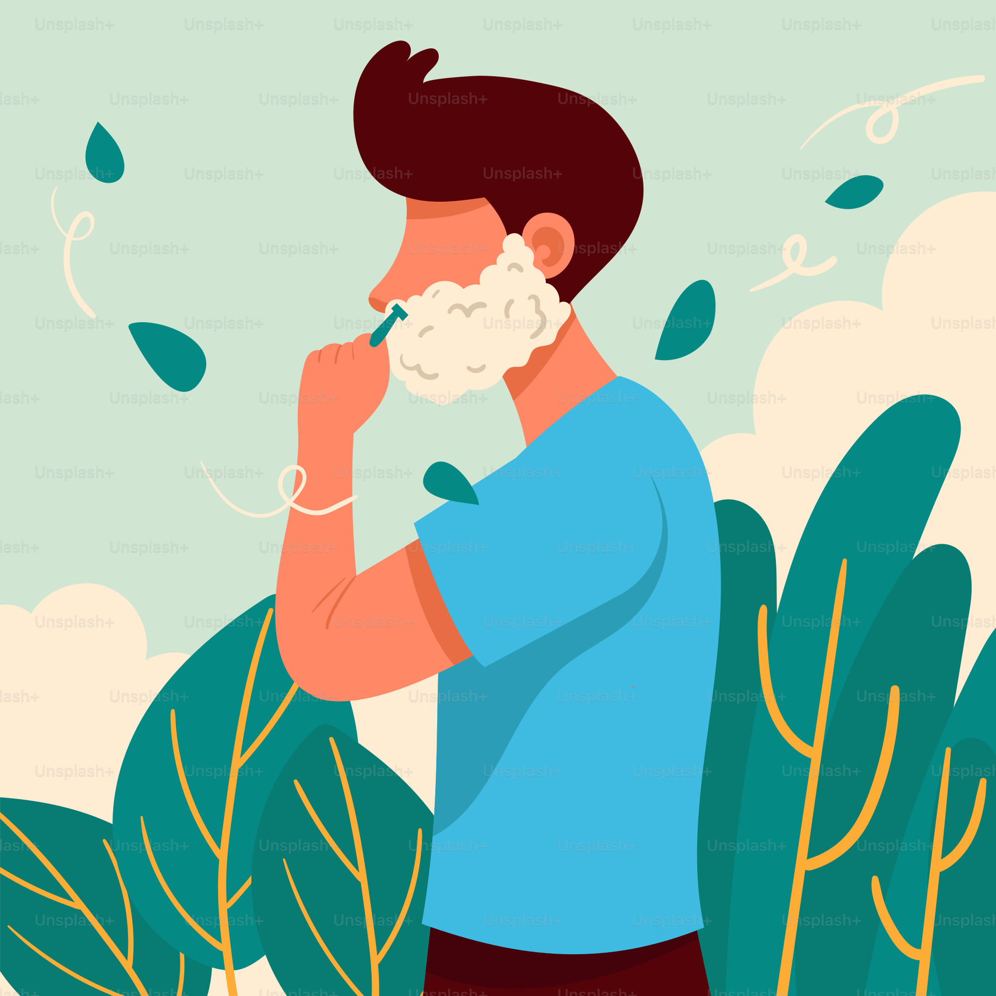 A man shaving his face in the park