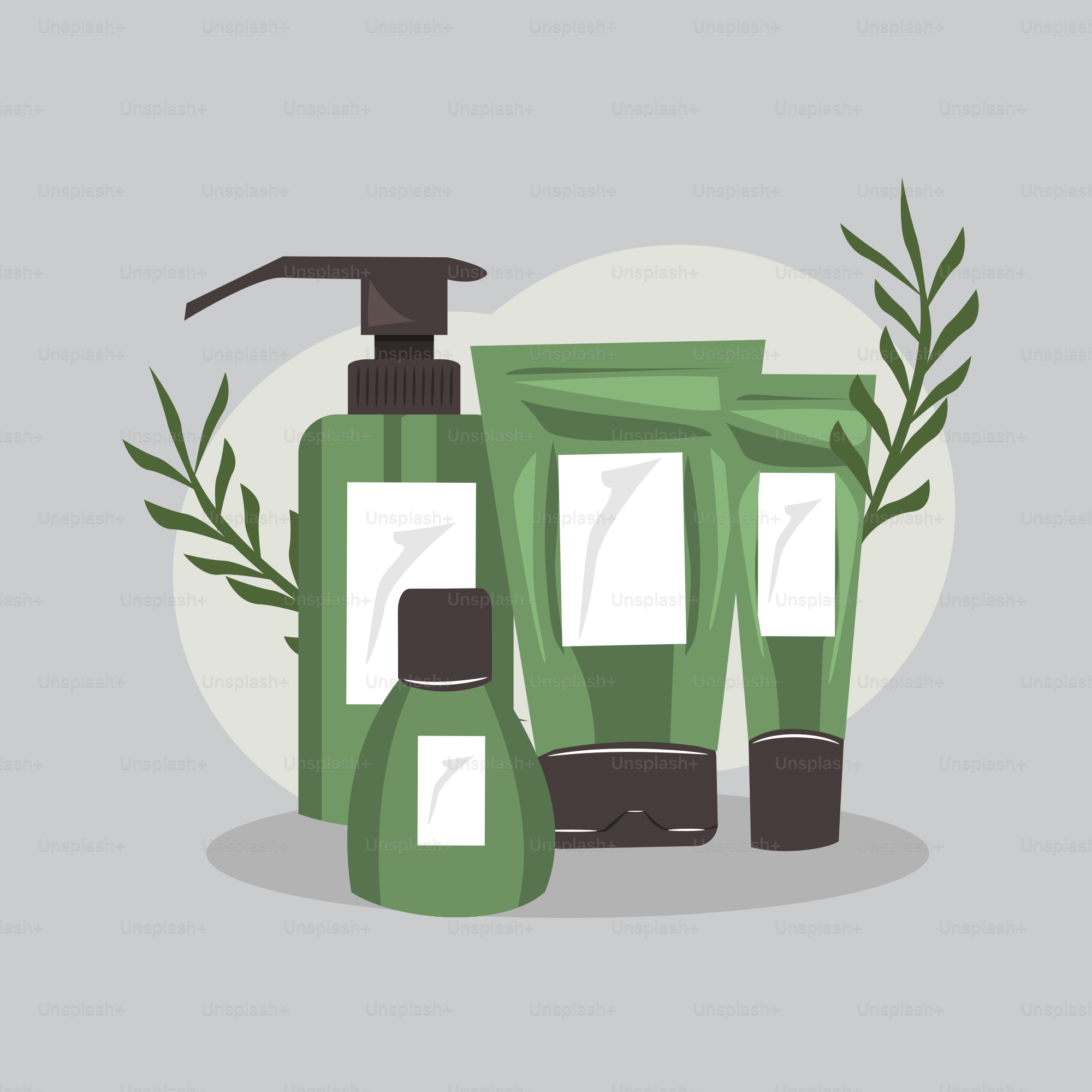 A bottle of lotion and a tube of lotion on a gray background