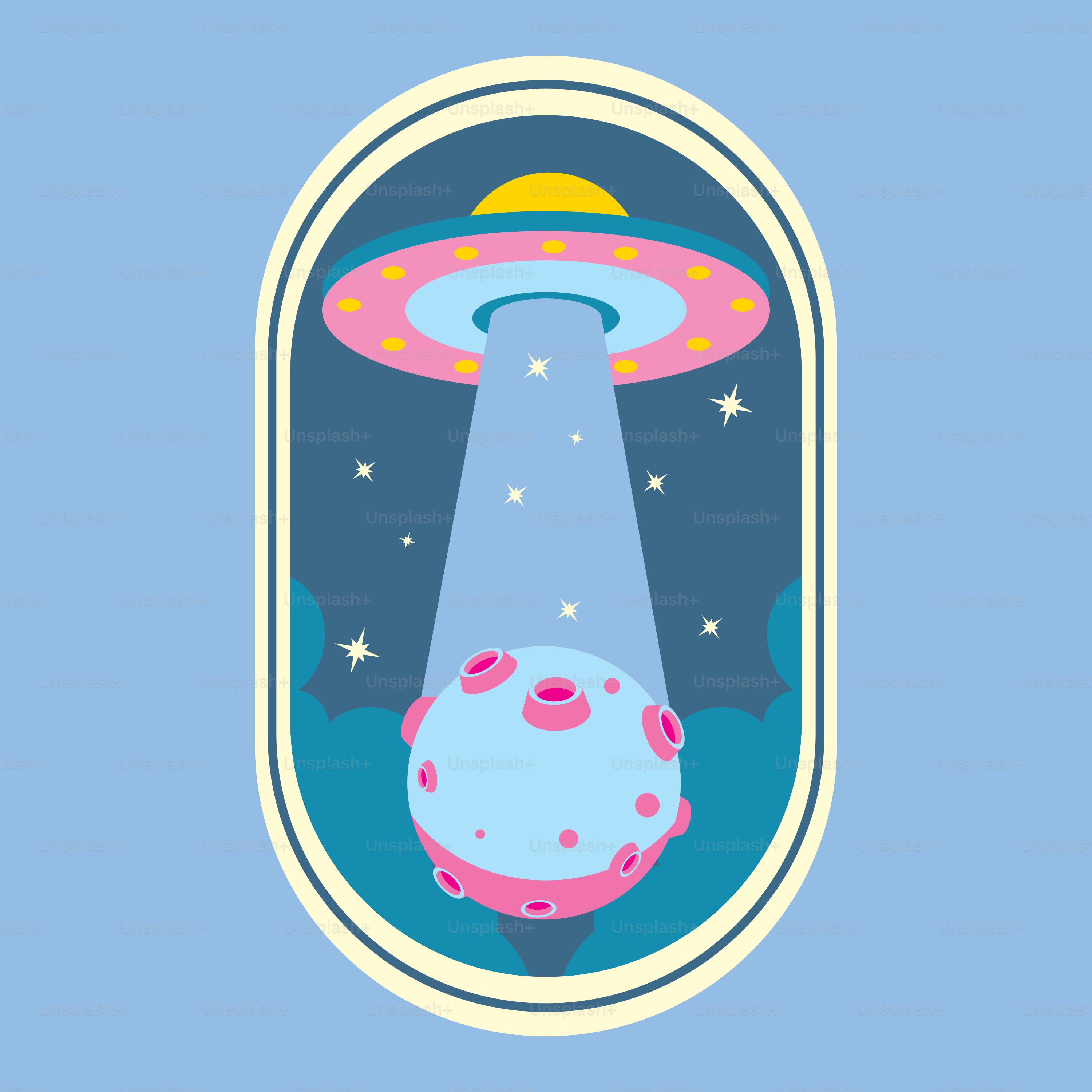 An alien spaceship flying through the sky