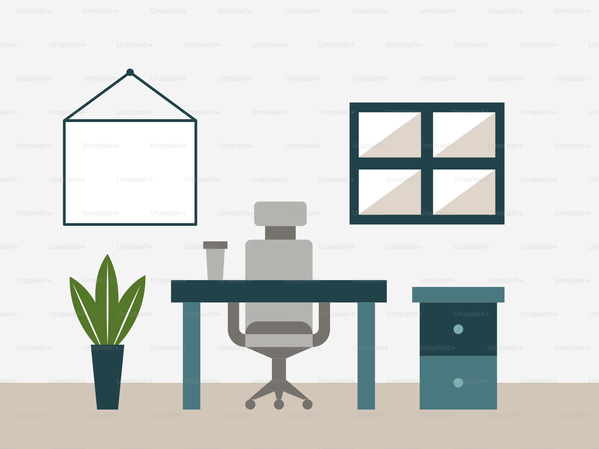 A room with a desk and a chair