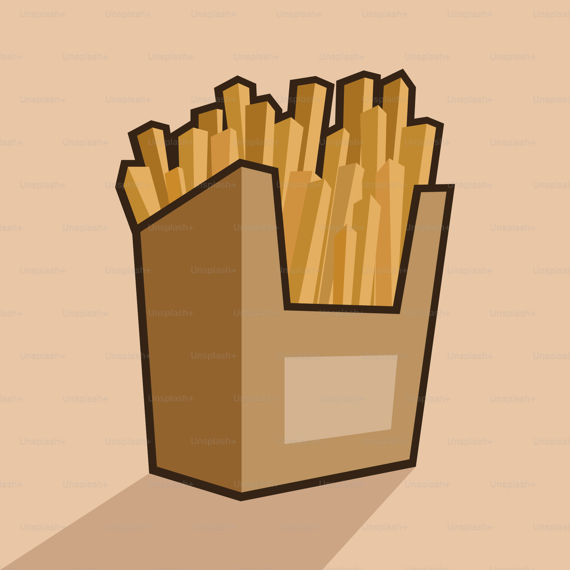 A box of french fries with a long shadow