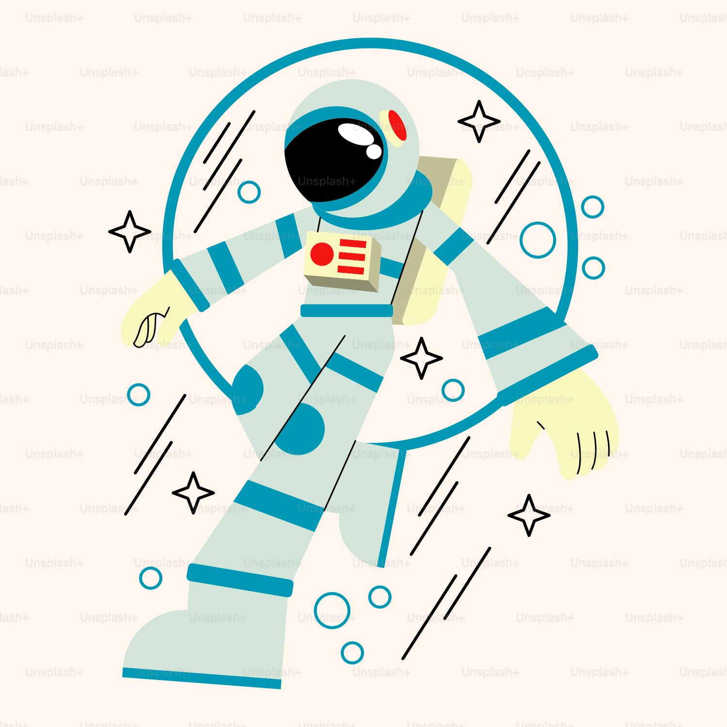 An astronaut in a space suit with stars around him