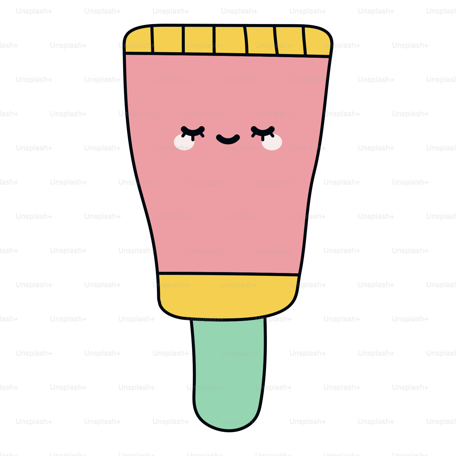 Eine rosa-gelbe Zahnbürste mit geschlossenen Augen