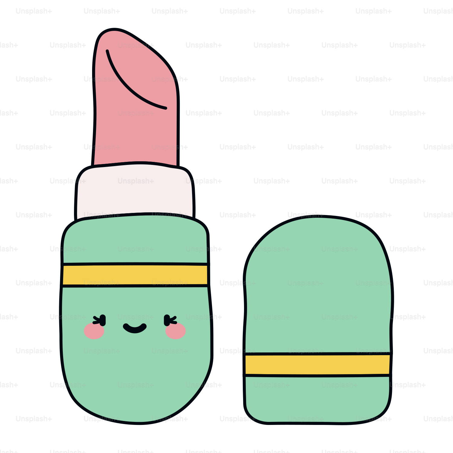 A green pill with a pink nose and a yellow stripe around it