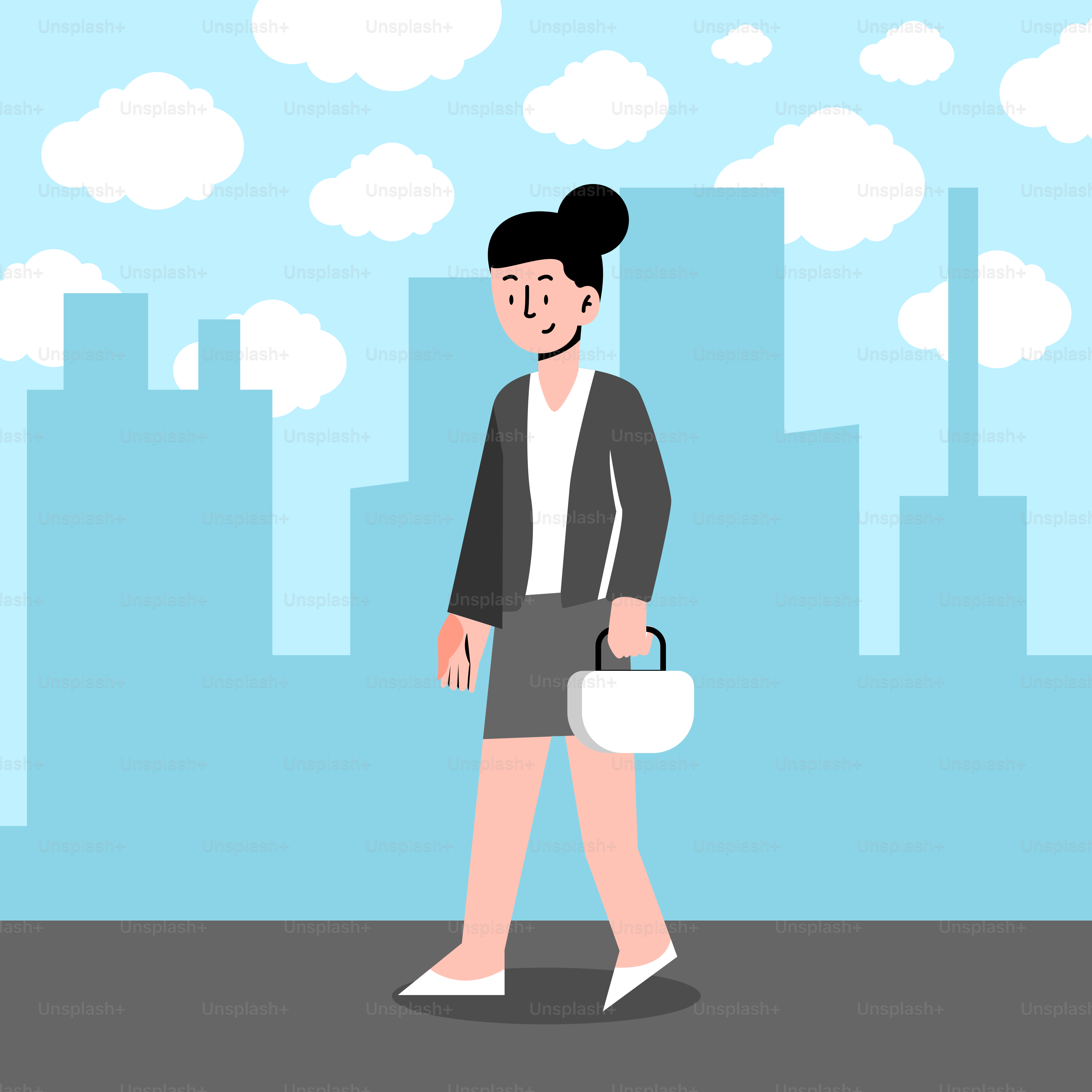 A woman walking down the street with a bag