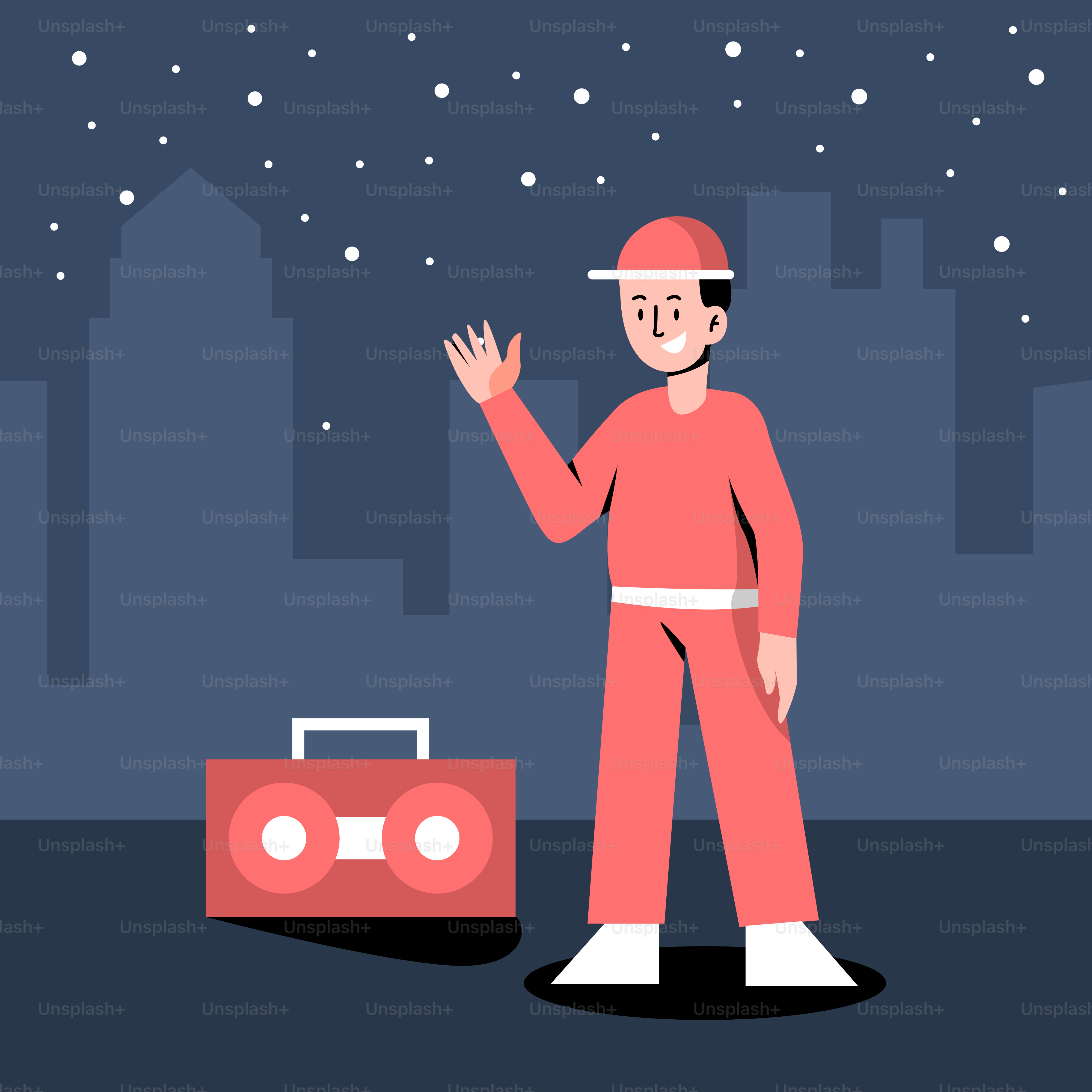 A man standing next to a radio and a suitcase