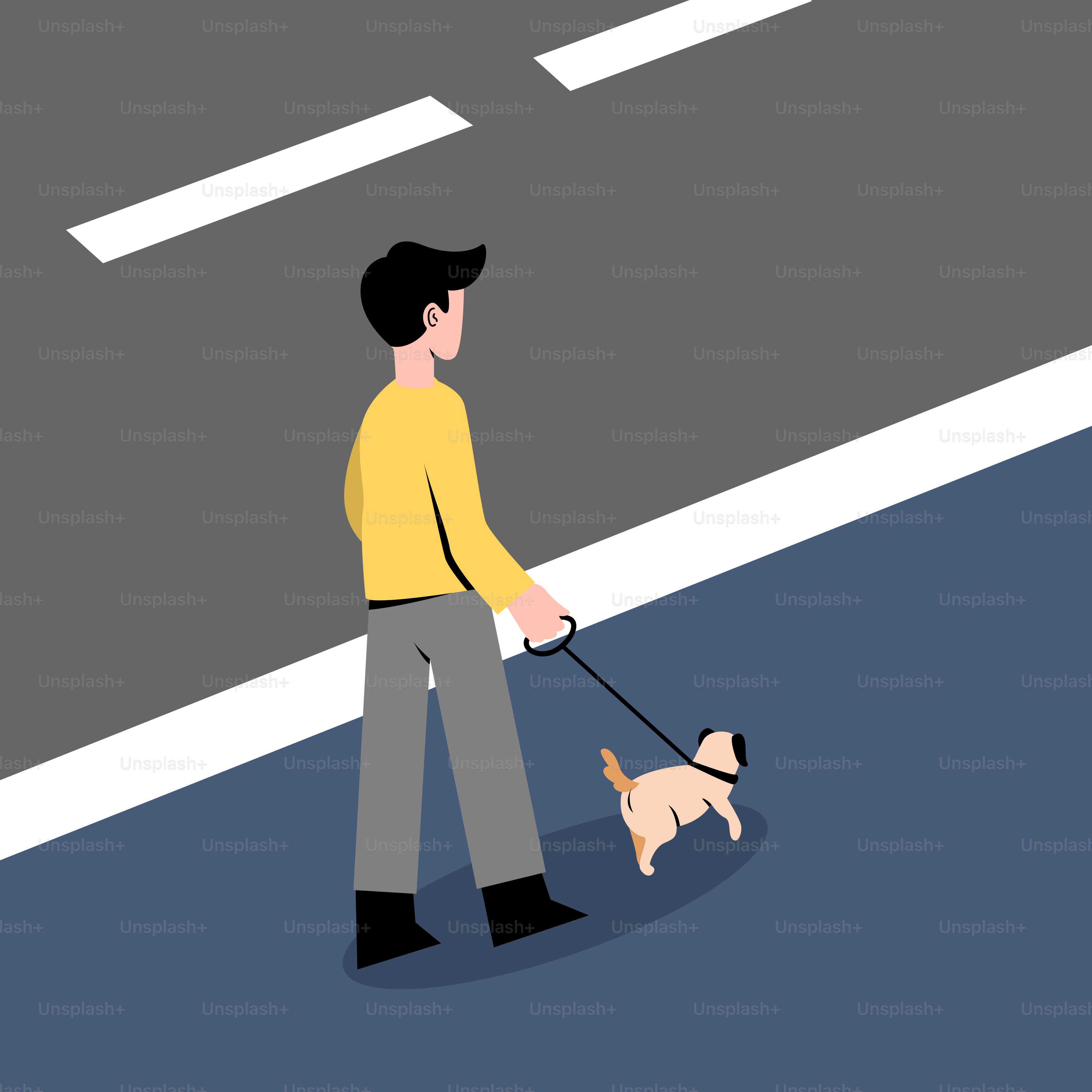 A man walking a small dog on a leash