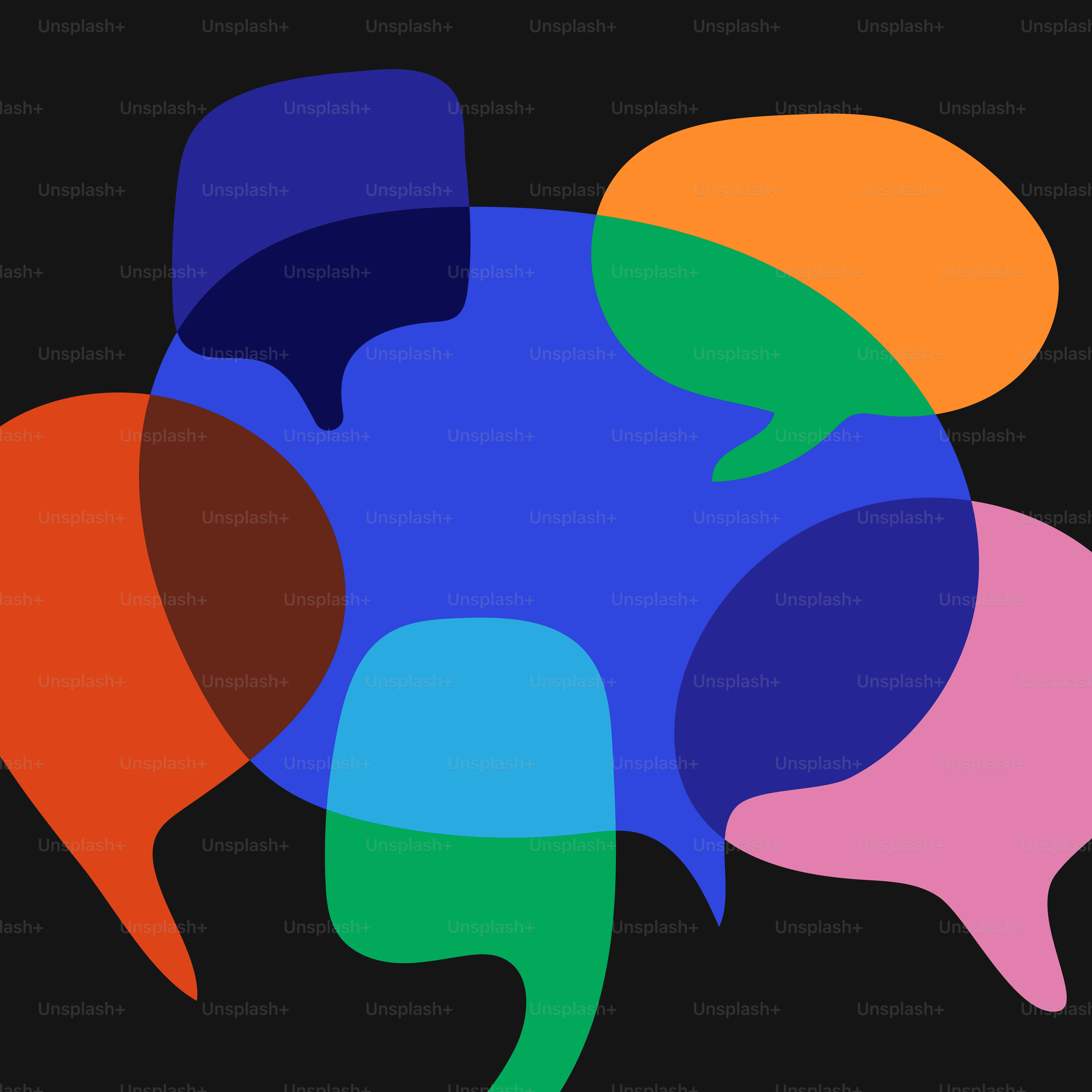 A group of colorful speech bubbles on a black background