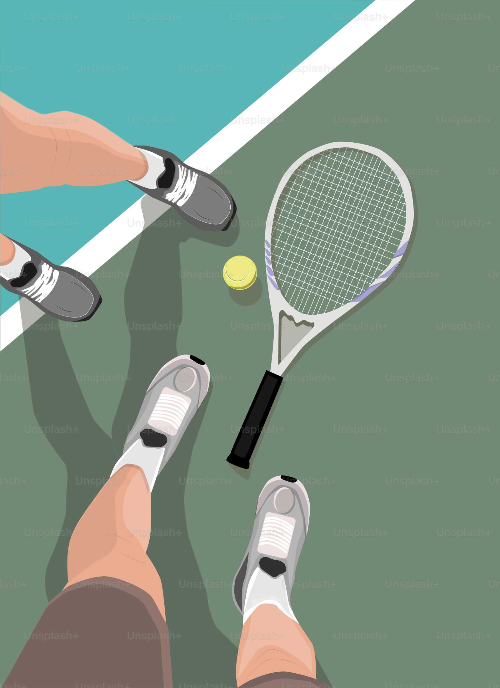 Una persona con i piedi su un campo da tennis