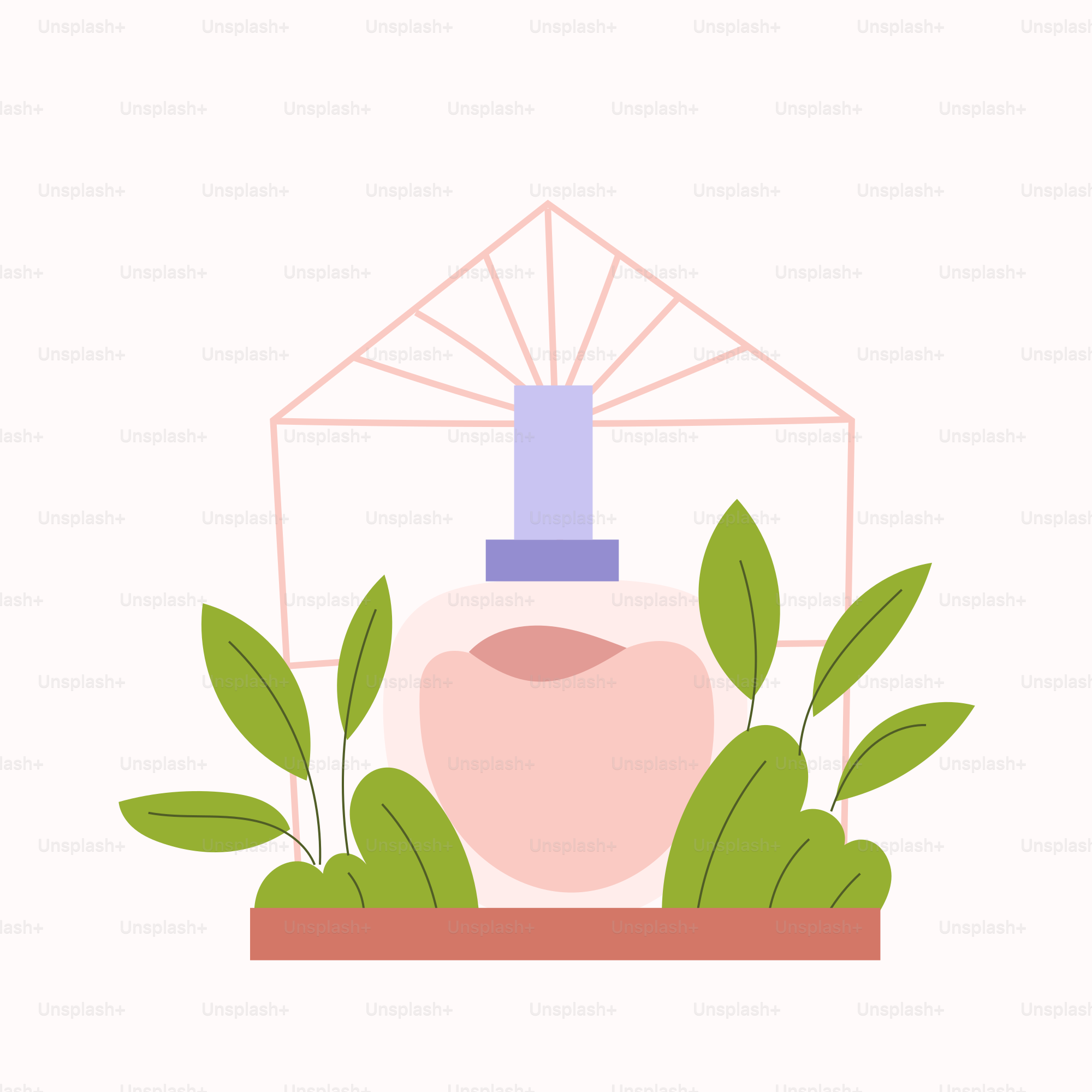 Une bouteille de parfum posée sur une plante