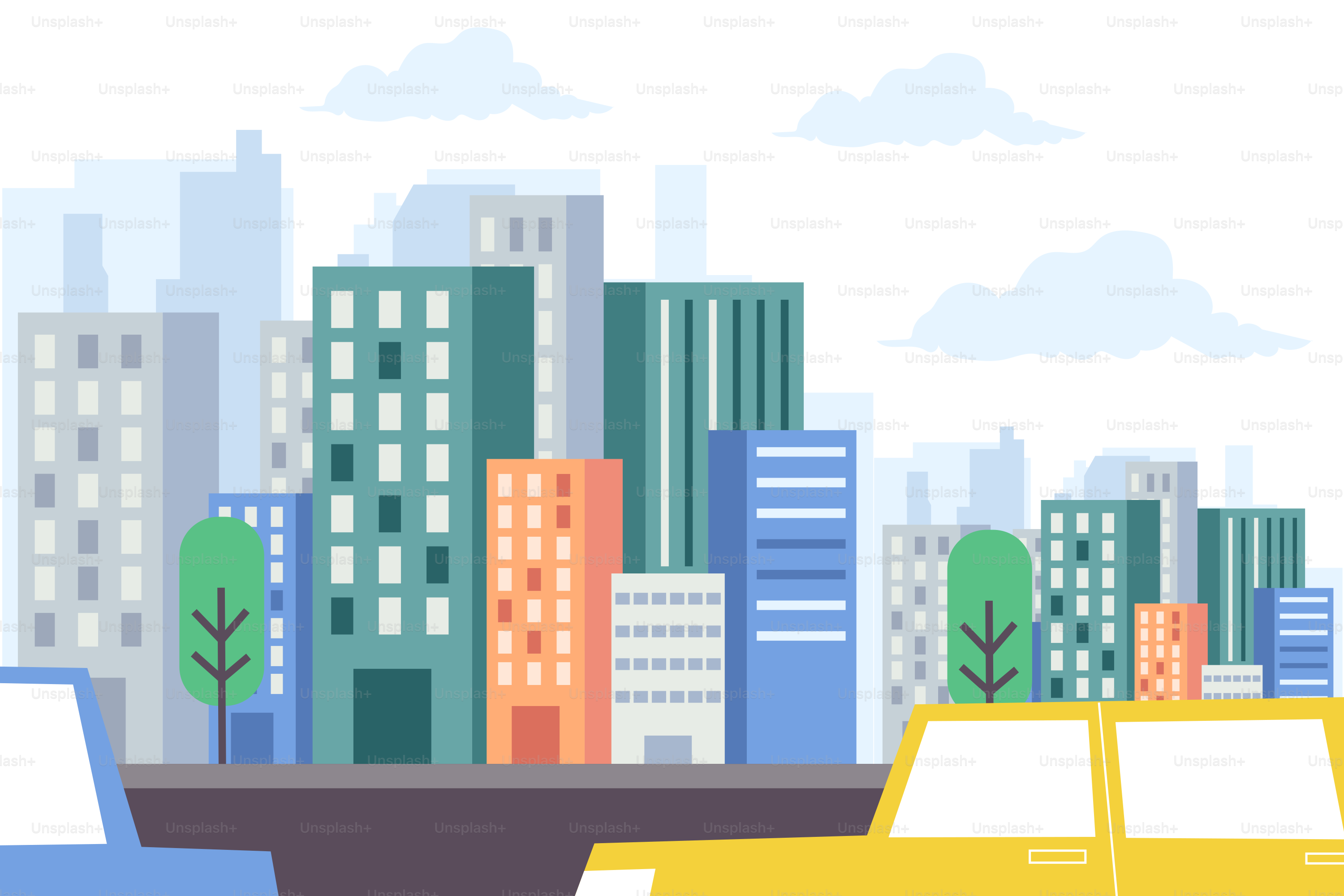 Ein paar Autos parkten vor einem hohen Gebäude