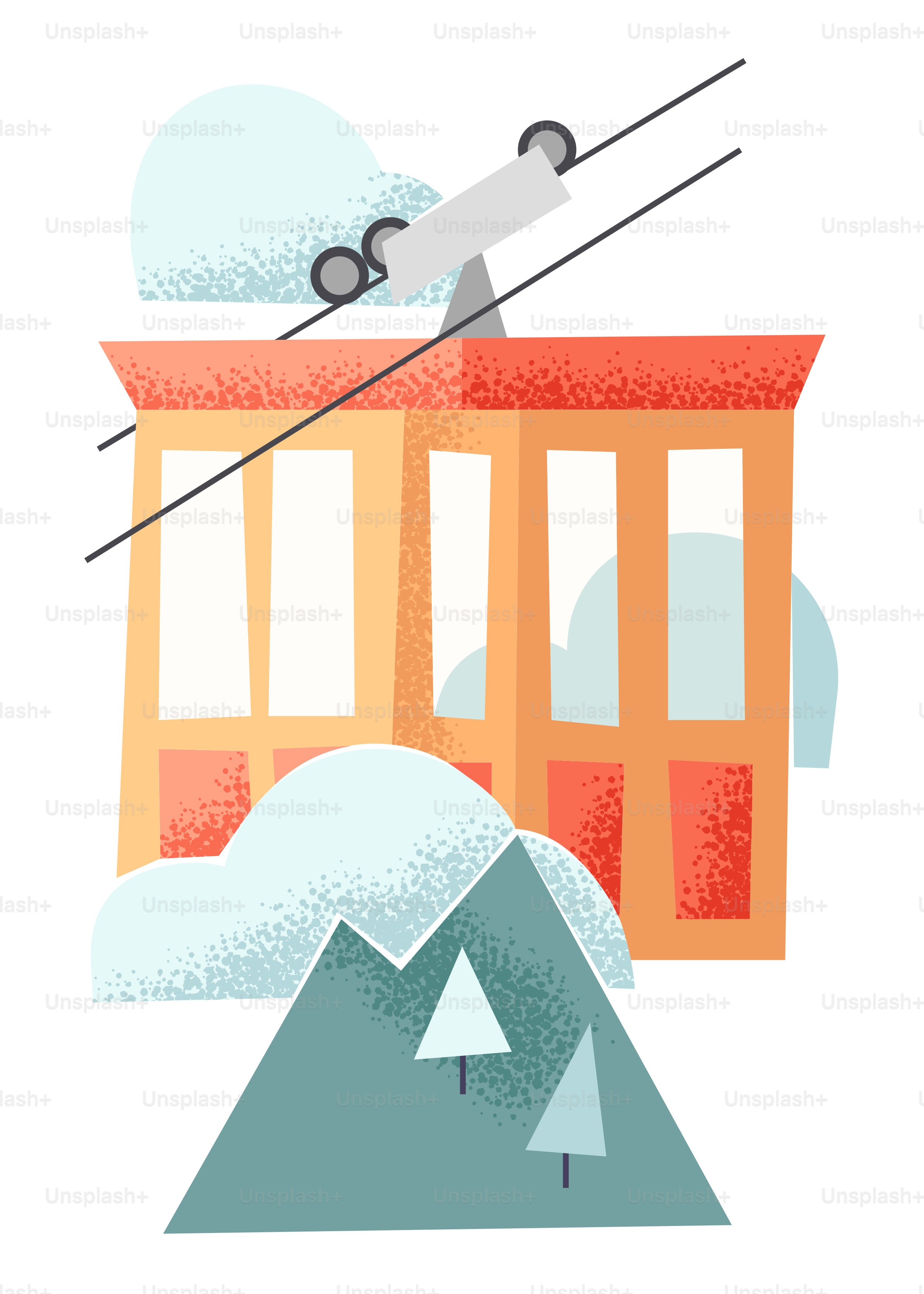 Eine Zeichnung eines Gebäudes mit Skiern darauf