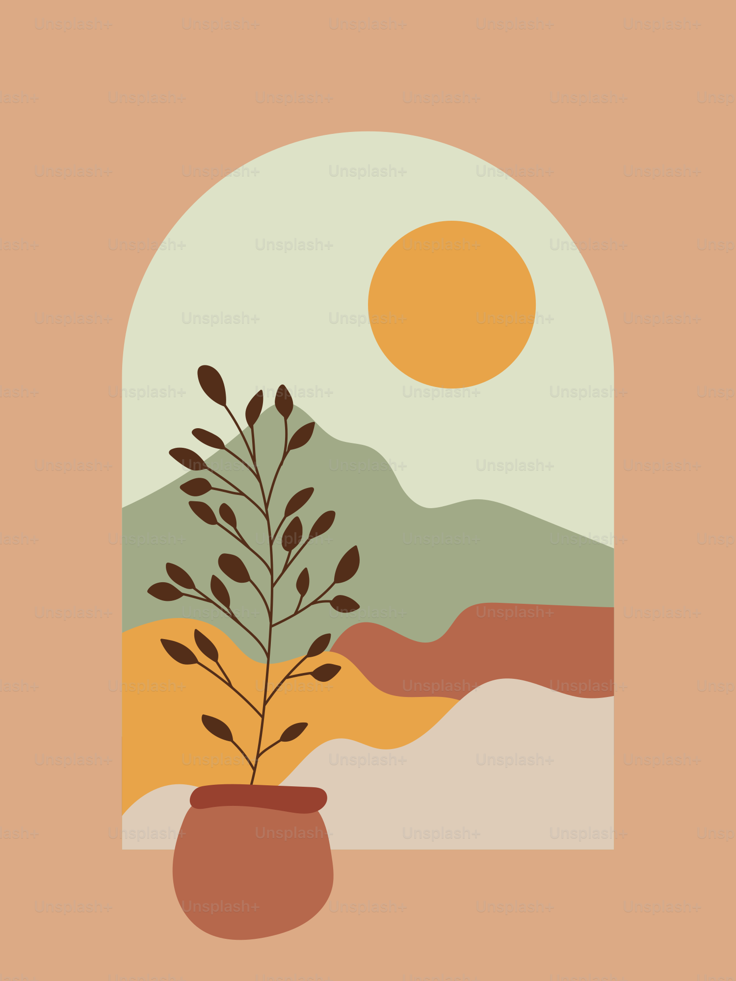 Un vase avec une plante posée devant une fenêtre