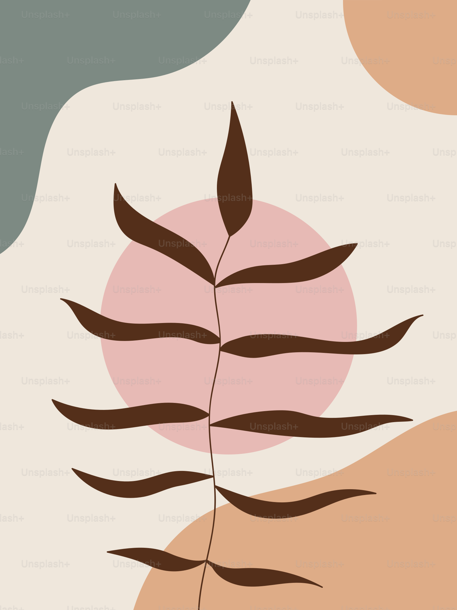 A painting of a plant with a sun in the background