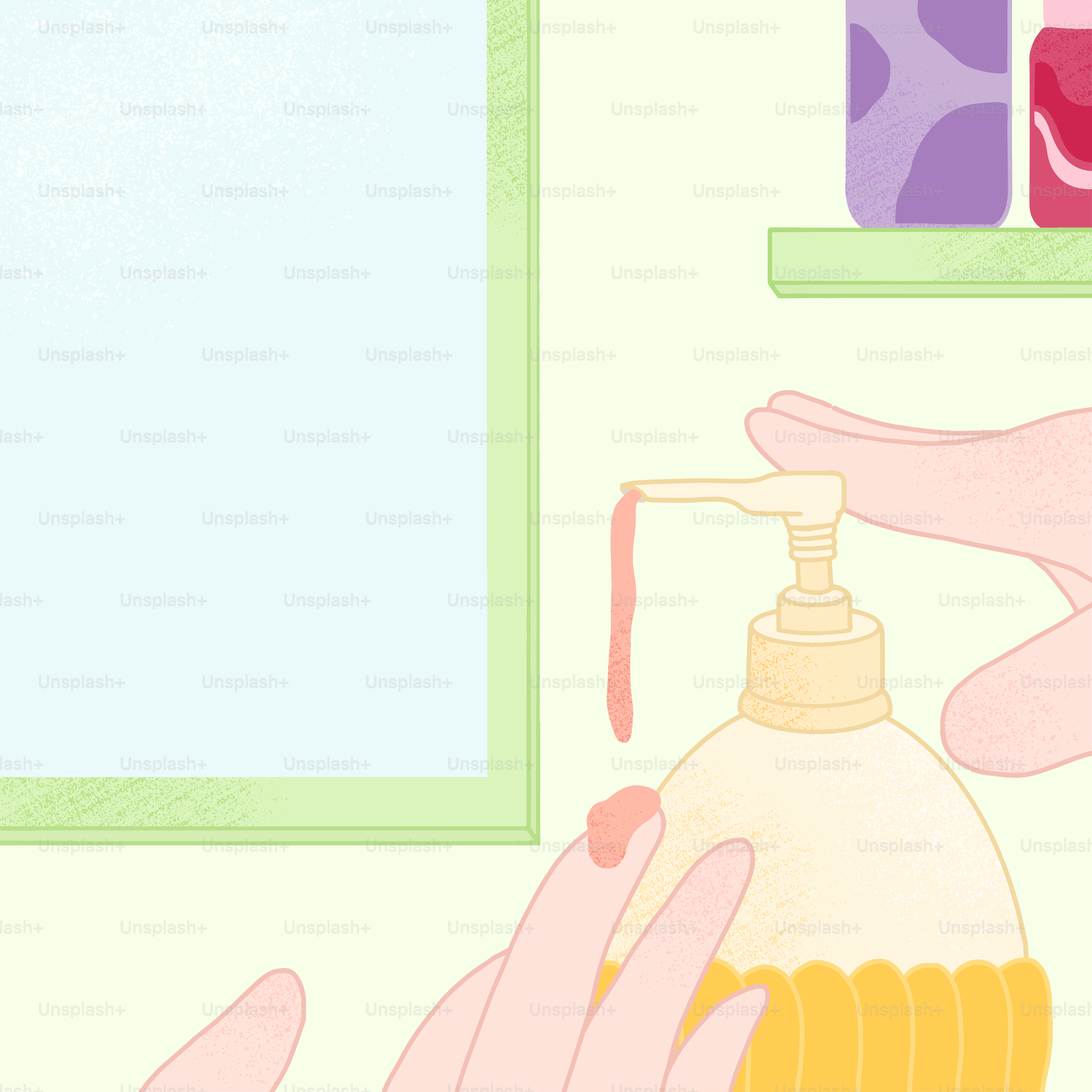 Une main tenant une bouteille de savon près d’une fenêtre