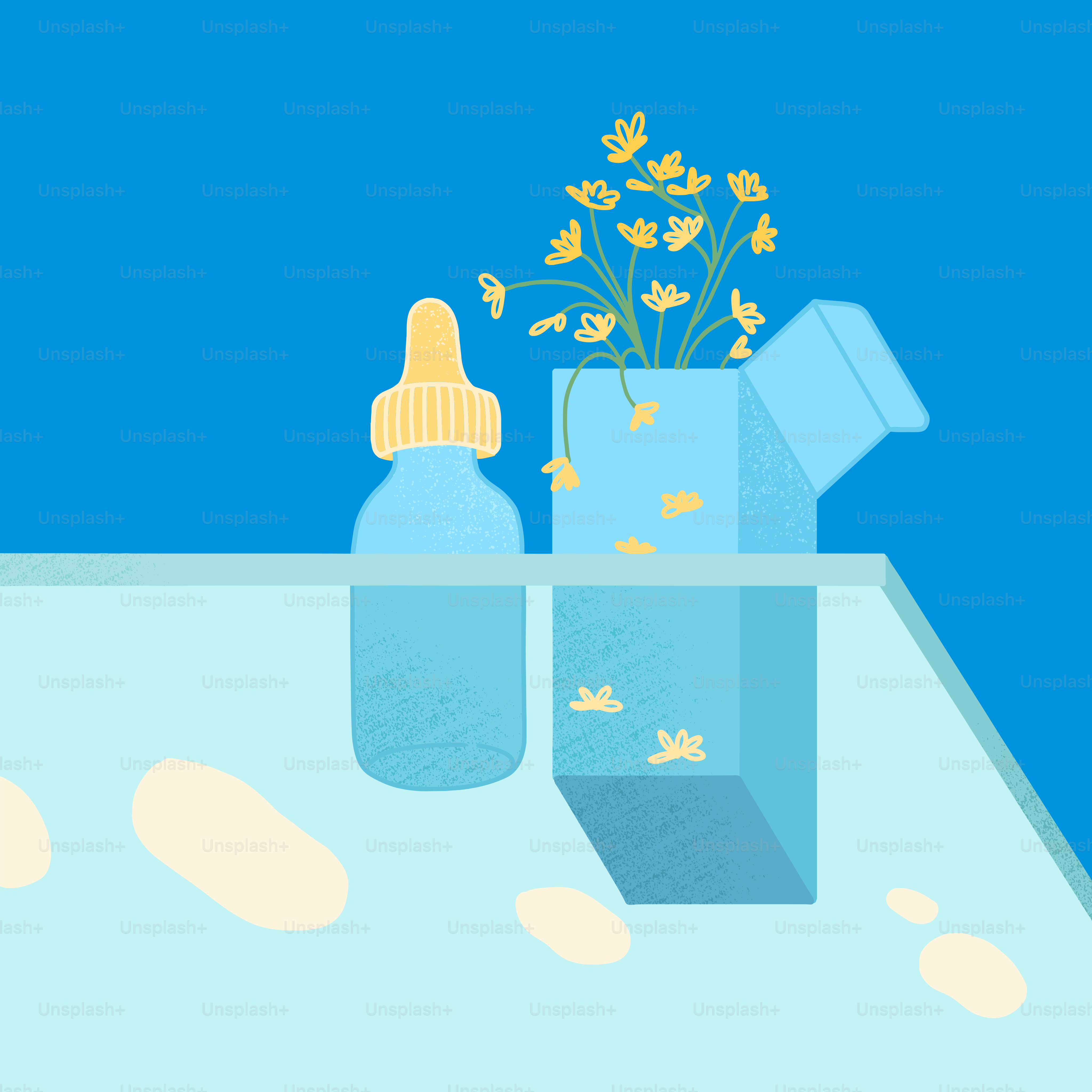 A bottle of water and a vase with flowers in it